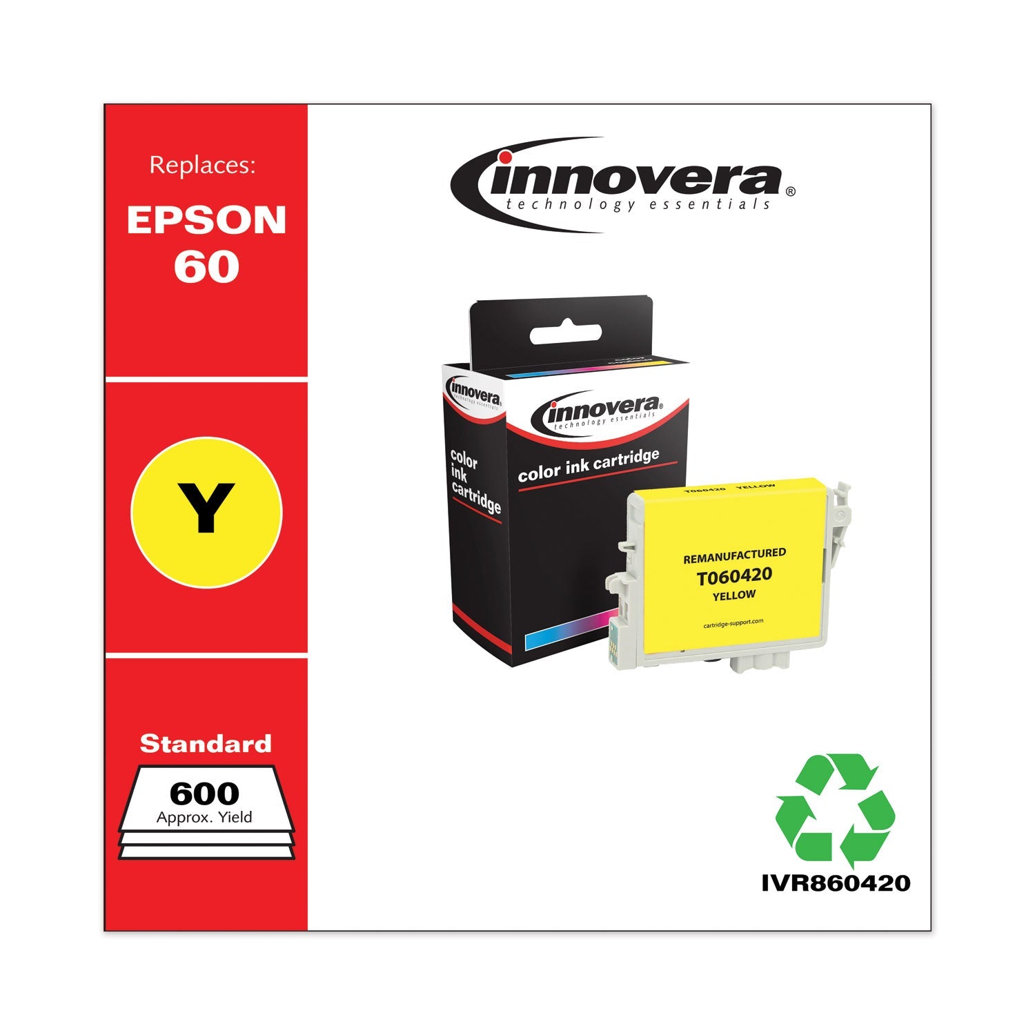 Innovera Remanufactured Yellow Ink, Replacement for 60 (T060420), 600 Page-Yield
