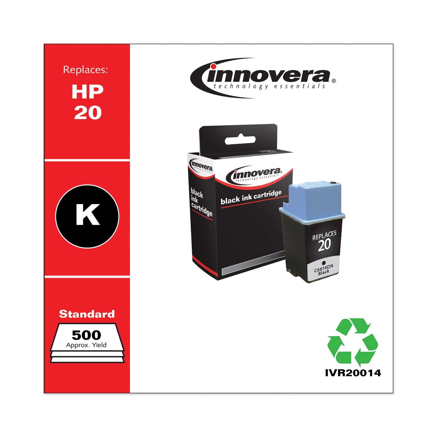 Innovera Remanufactured Black Ink, Replacement for 20 (C6614DN), 500 Page-Yield