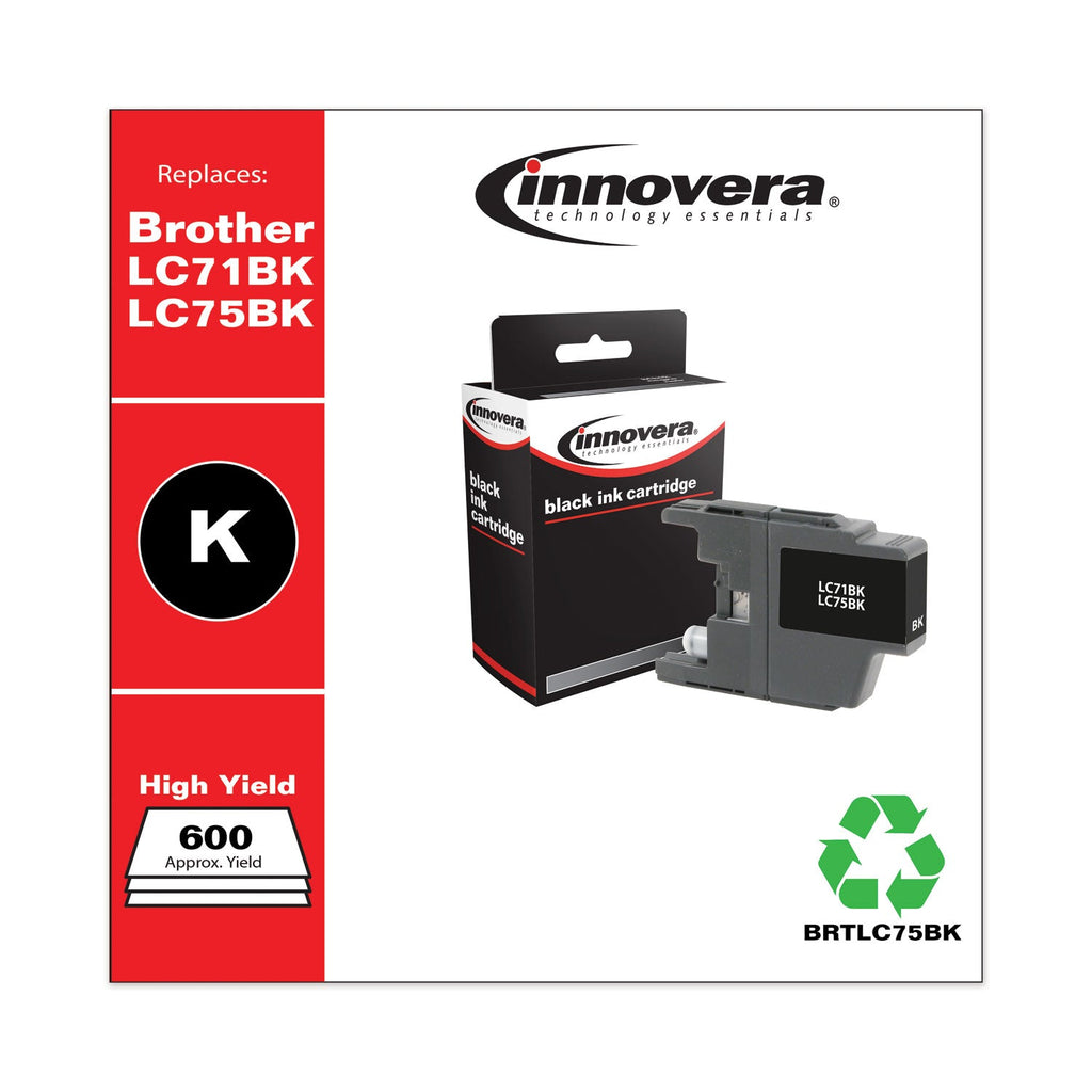 Innovera Remanufactured Black High-Yield Ink, Replacement for LC75BK, 600 Page-Yield