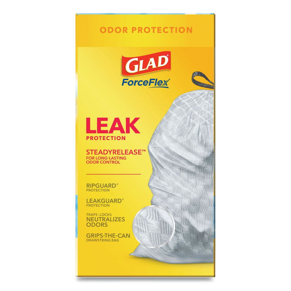 Glad OdorShield Tall Kitchen Drawstring Bags, 13 gal, 0.72 mil, 24" x 27.38", White, 80/Box
