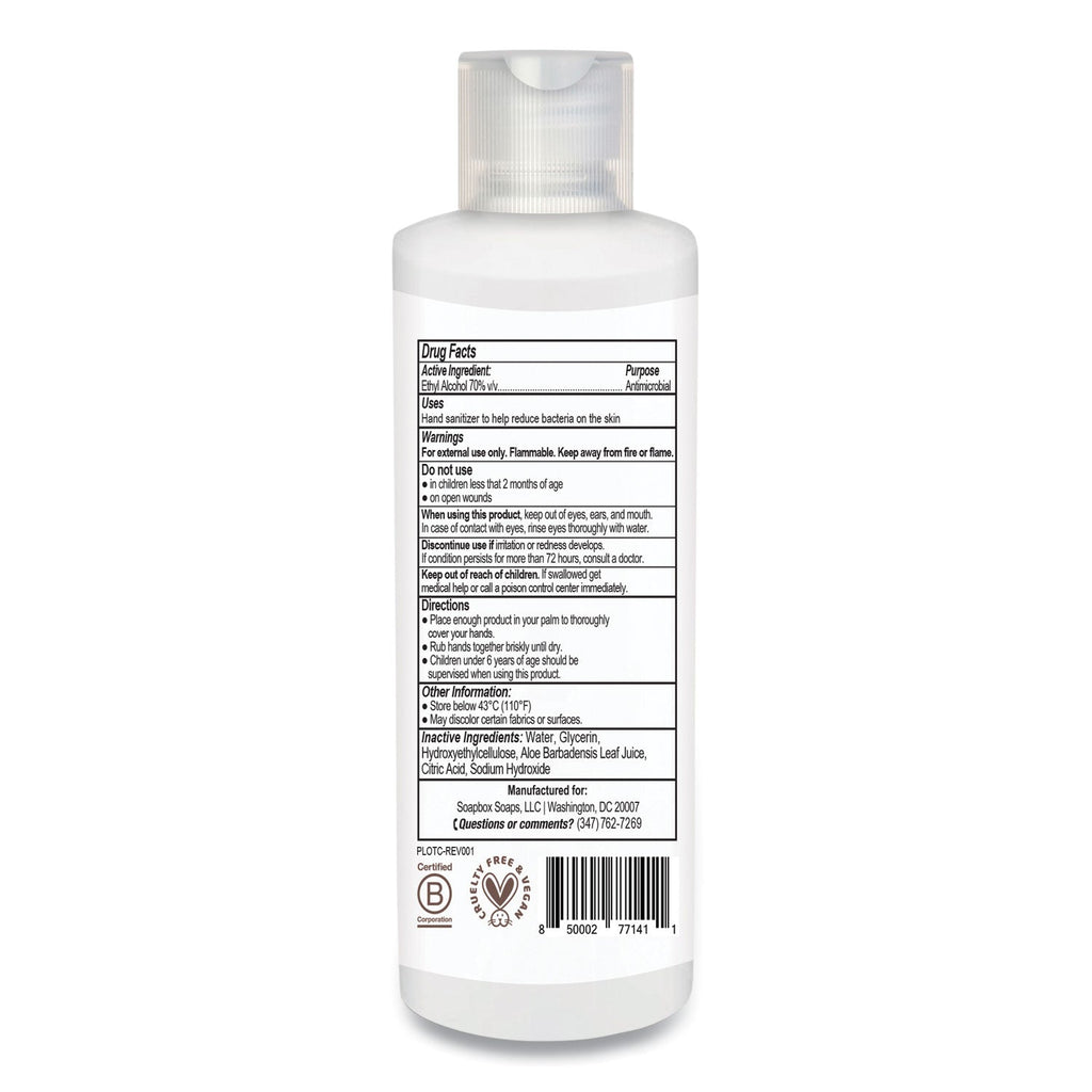 Soapbox Gel Hand Sanitizer, 8 oz Bottle with Dispensing Cap, Unscented, 24/Carton