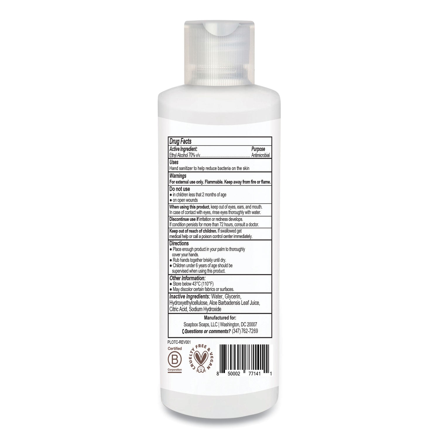 Soapbox Gel Hand Sanitizer, 8 oz Bottle with Dispensing Cap, Unscented, 24/Carton
