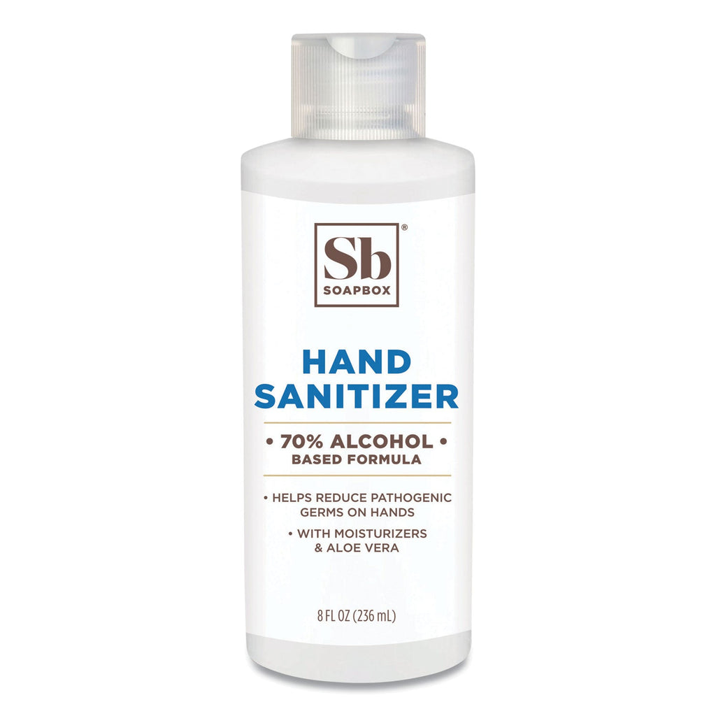 Soapbox Gel Hand Sanitizer, 8 oz Bottle with Dispensing Cap, Unscented, 24/Carton
