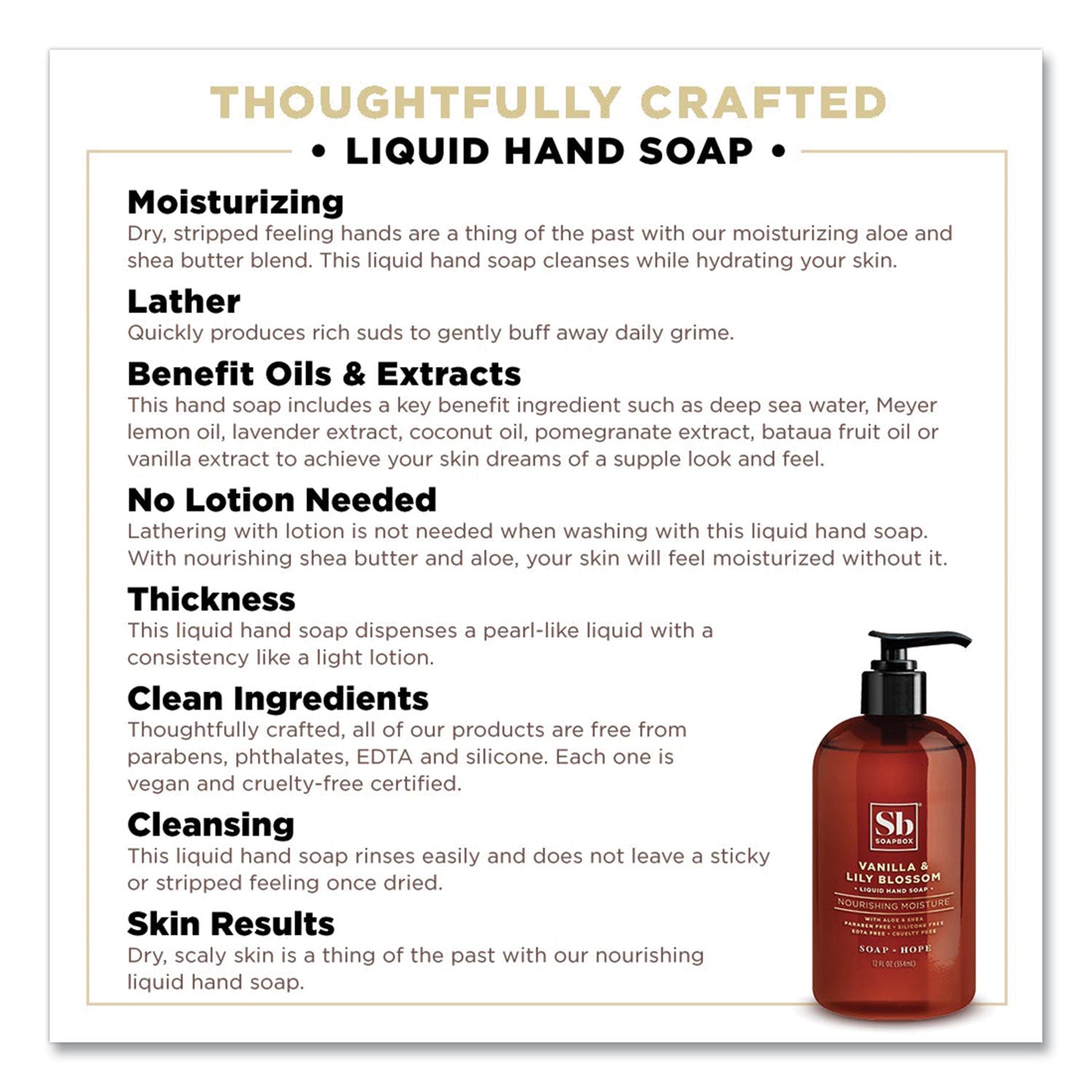 Soapbox Hand Soap, Vanilla and Lily Blossom, 12 oz Pump Bottle, 3/Box