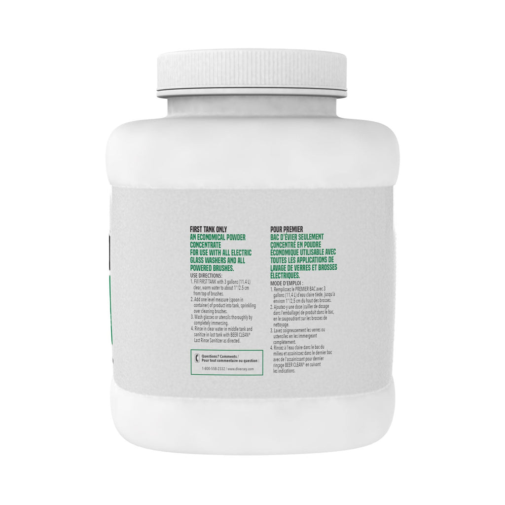 Diversey Beer Clean Glass Cleaner, Unscented, Powder, 4 lb. Container