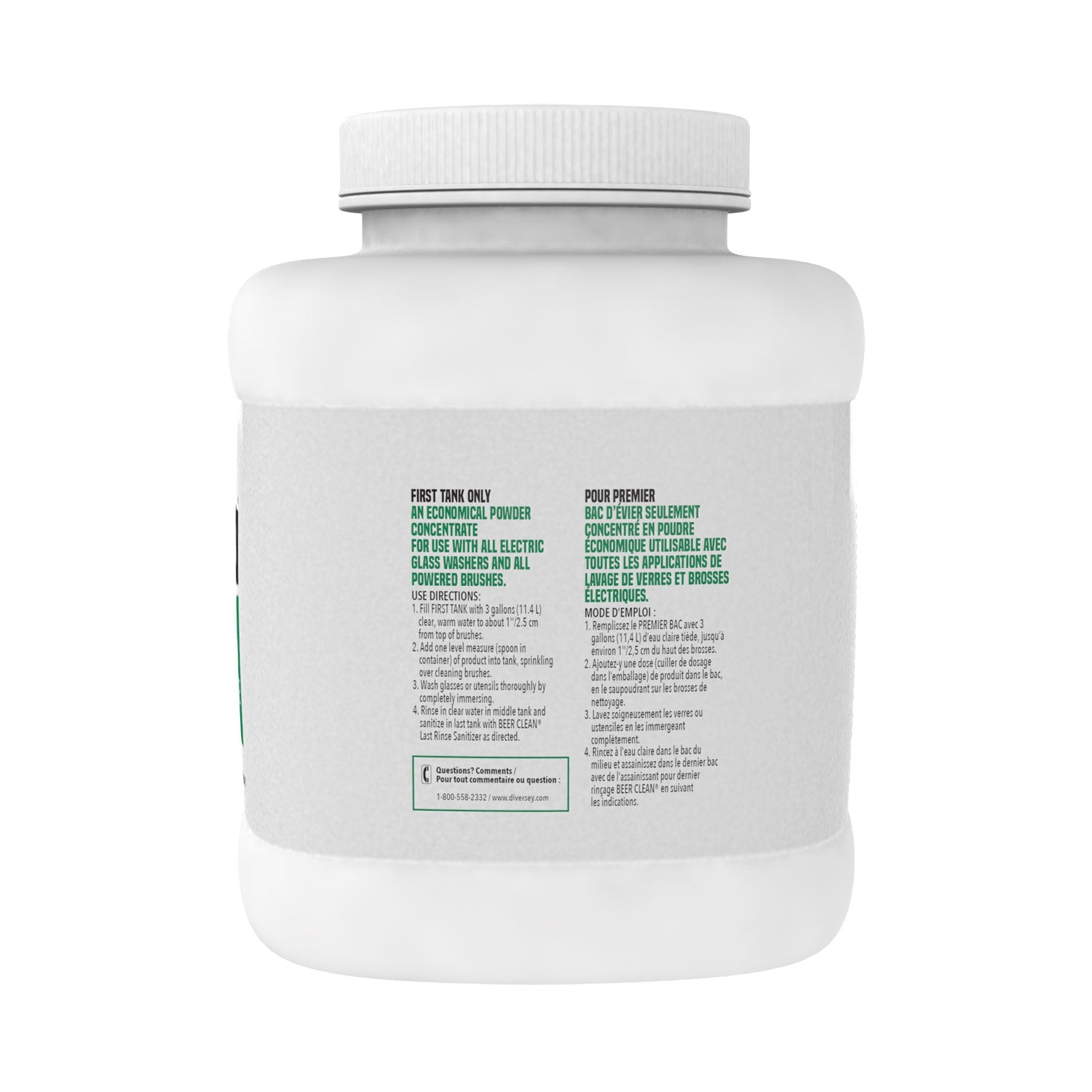 Diversey Beer Clean Glass Cleaner, Unscented, Powder, 4 lb. Container
