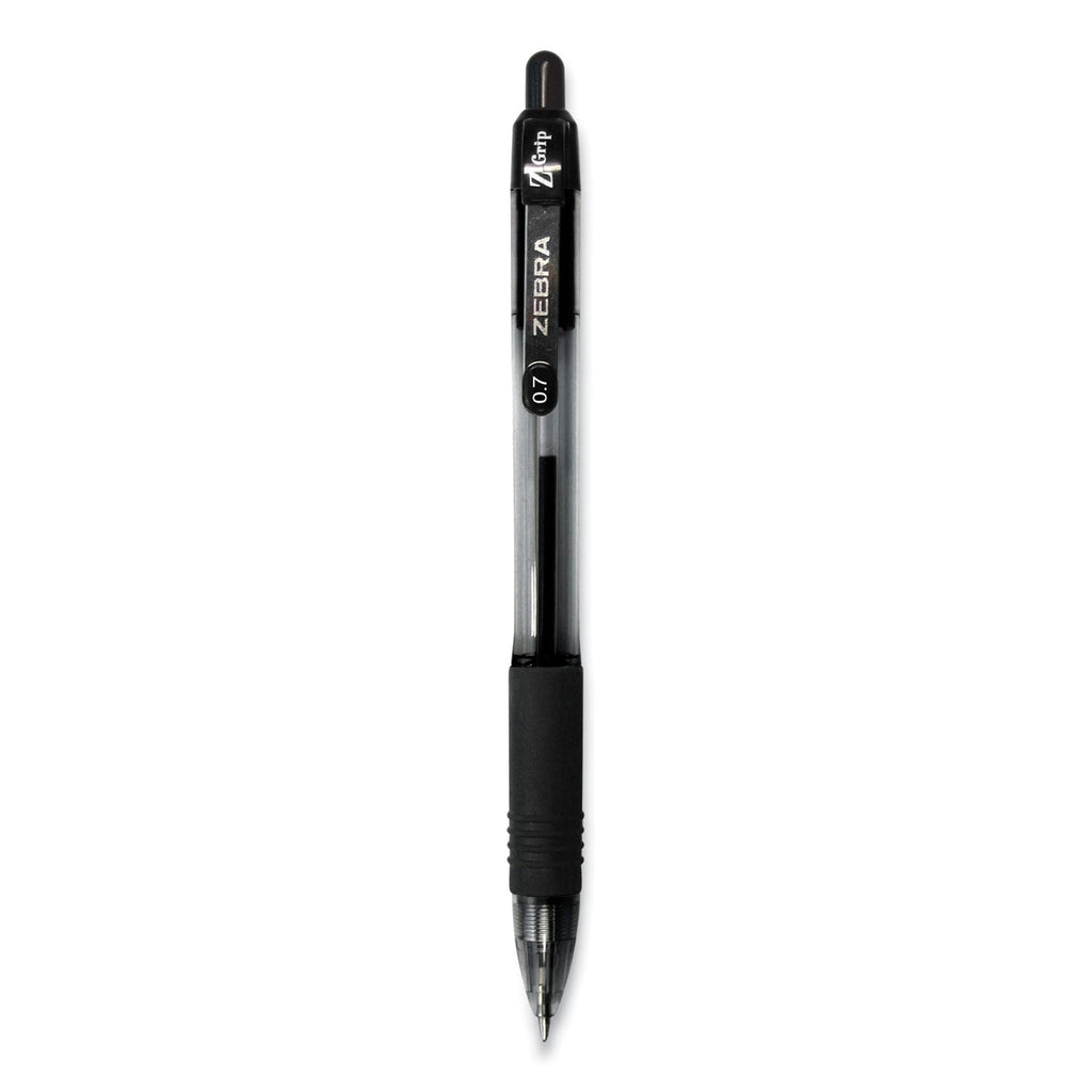 Zebra Z-Grip Ballpoint Pen, Retractable, Medium 0.7 mm, Black Ink, Black Tinted Barrel, 12/Pack
