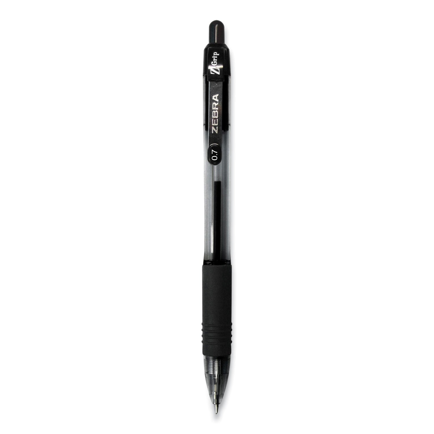 Zebra Z-Grip Ballpoint Pen, Retractable, Medium 0.7 mm, Black Ink, Black Tinted Barrel, 12/Pack