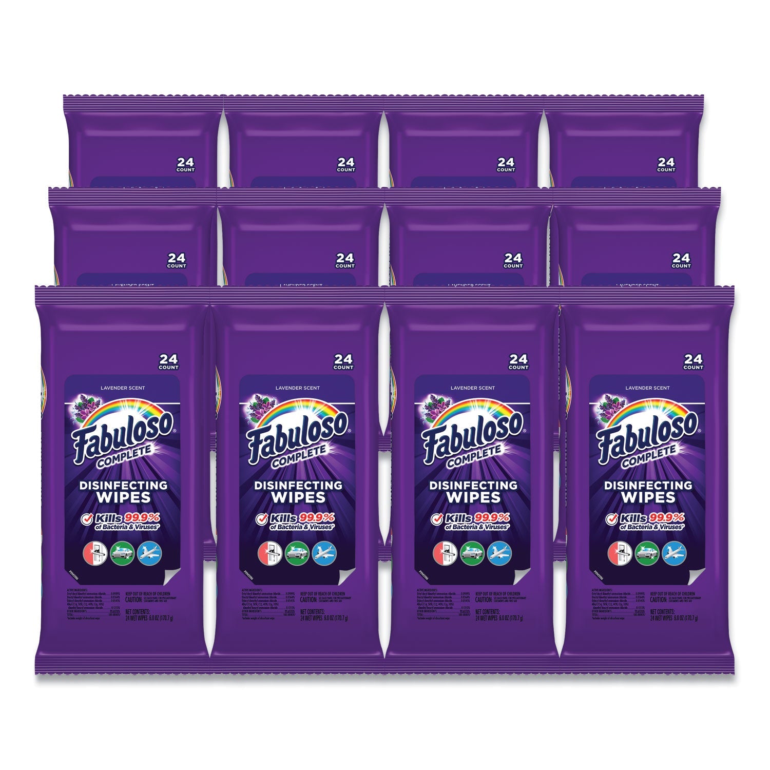 Fabuloso Multi Purpose Wipes, 7 x 7, Lavender, 24/Pack, 12 Packs/Carton