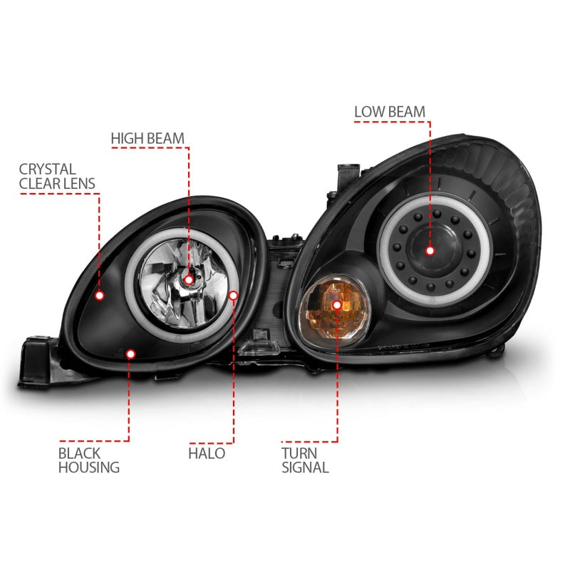 Anzo 1998-2005 Lexus Gs300 Projector Headlights w/ Halo Black