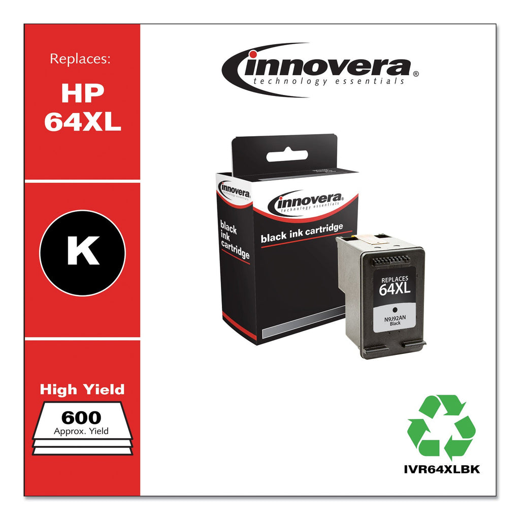 Innovera Remanufactured Black High-Yield Ink, Replacement for 64XL (N9J92AN), 600 Page-Yield