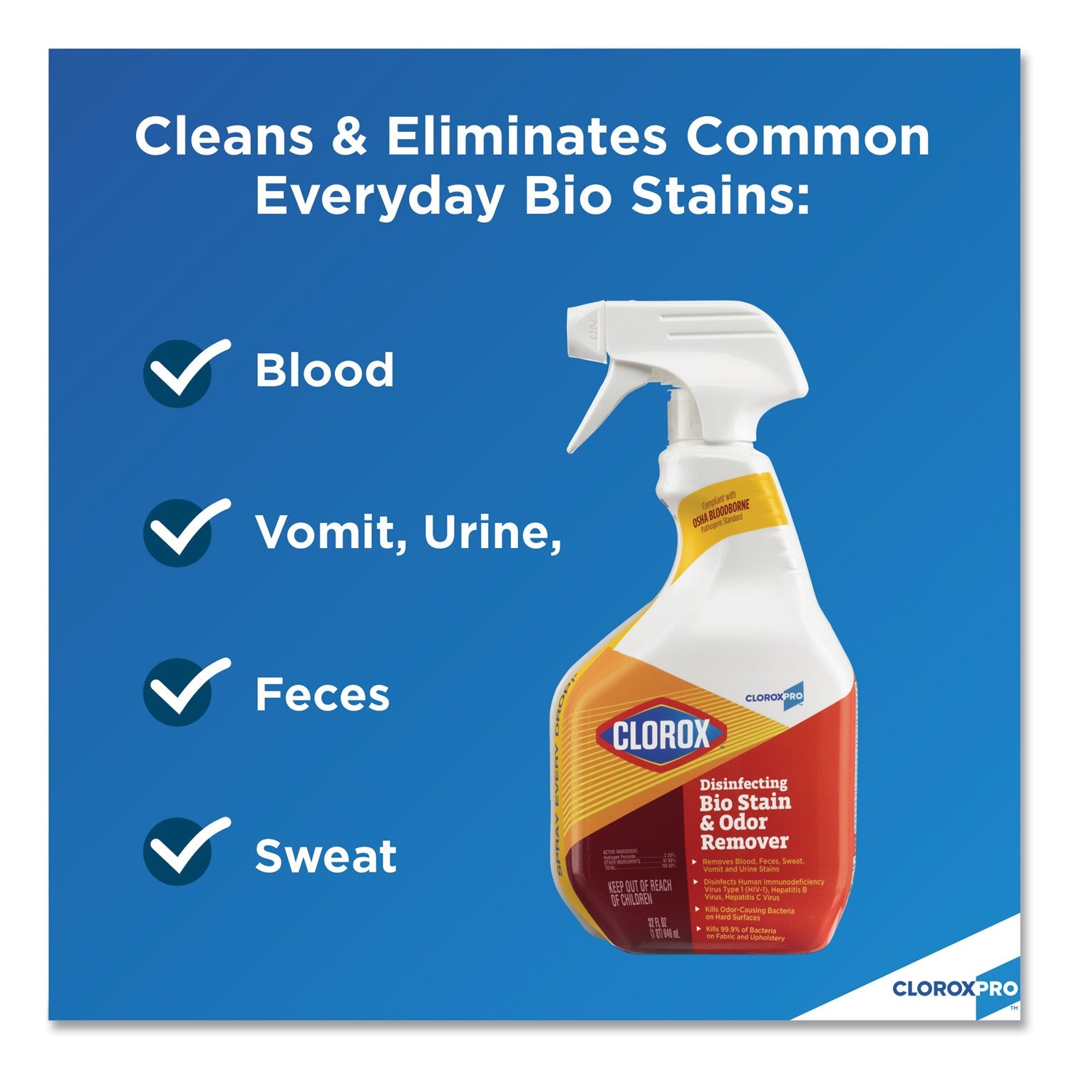 Clorox Disinfecting Bio Stain and Odor Remover, Fragranced, 32 oz Pull-Top Bottle, 6/CT