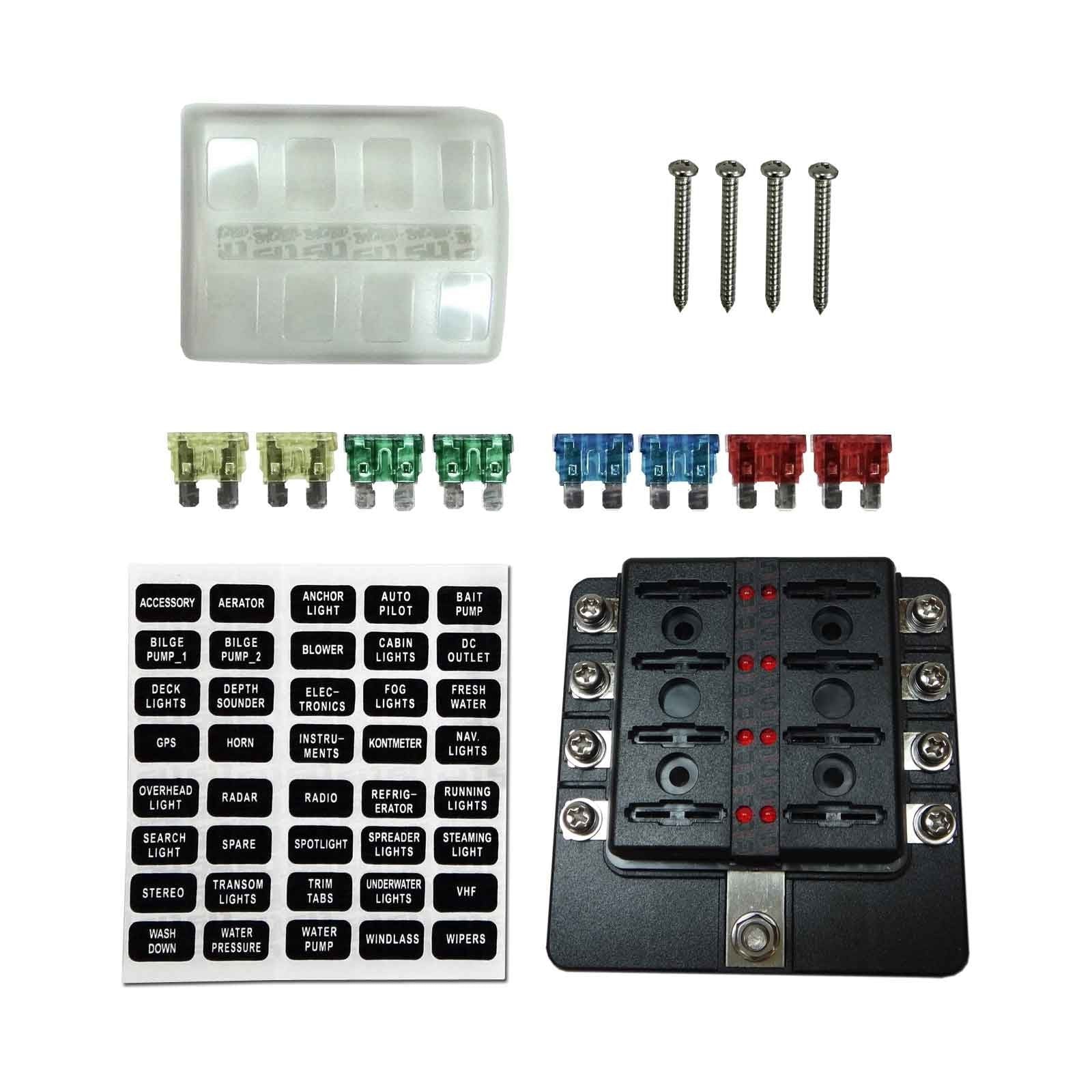 8 Way Fuse Block - Ring Terminals - LED Indicators