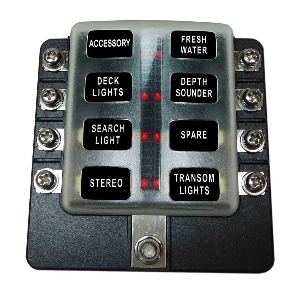 8 Way Fuse Block - Ring Terminals - LED Indicators