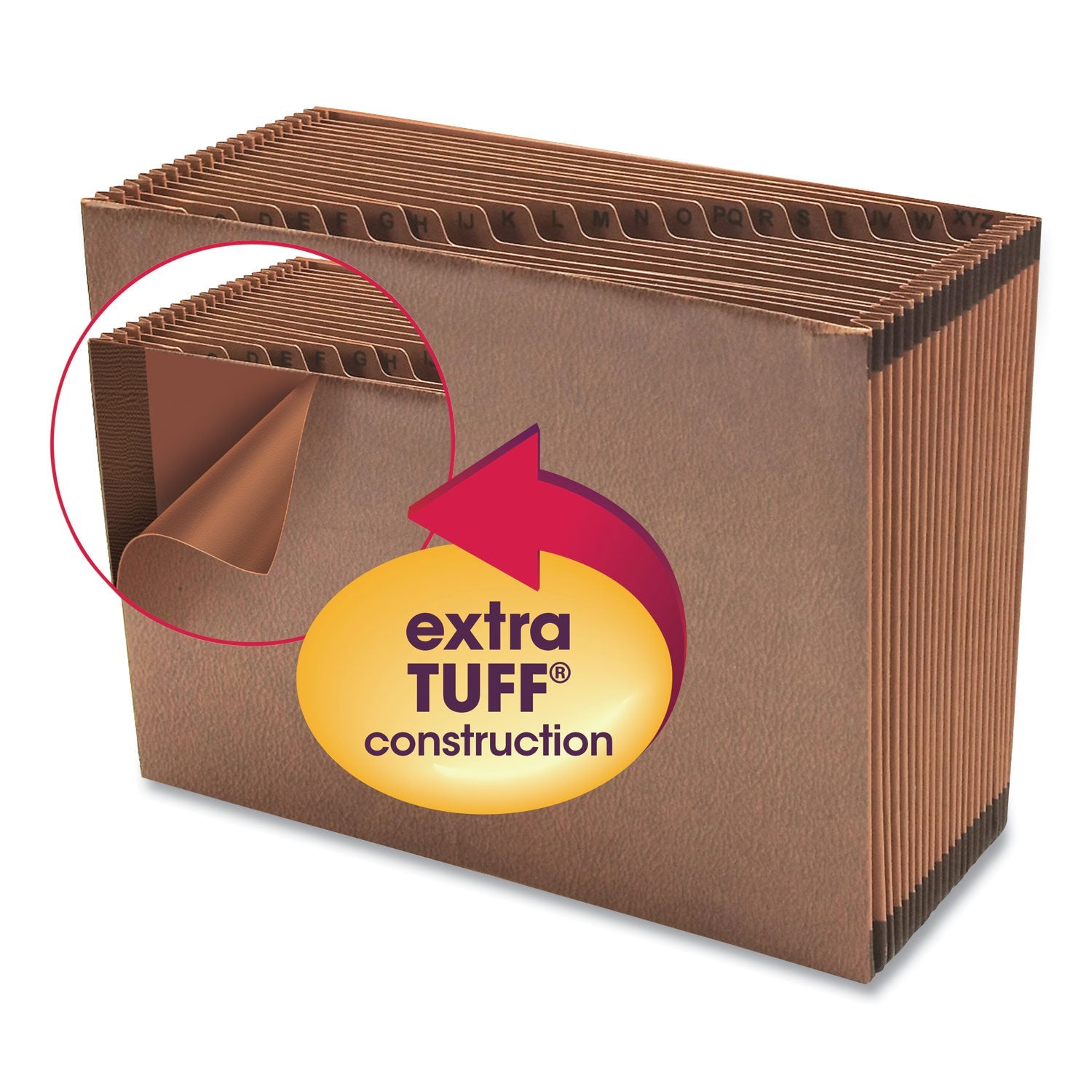 Smead TUFF Expanding Open-Top Stadium File, 21 Sections, 1/21-Cut Tabs, Letter Size, Redrope