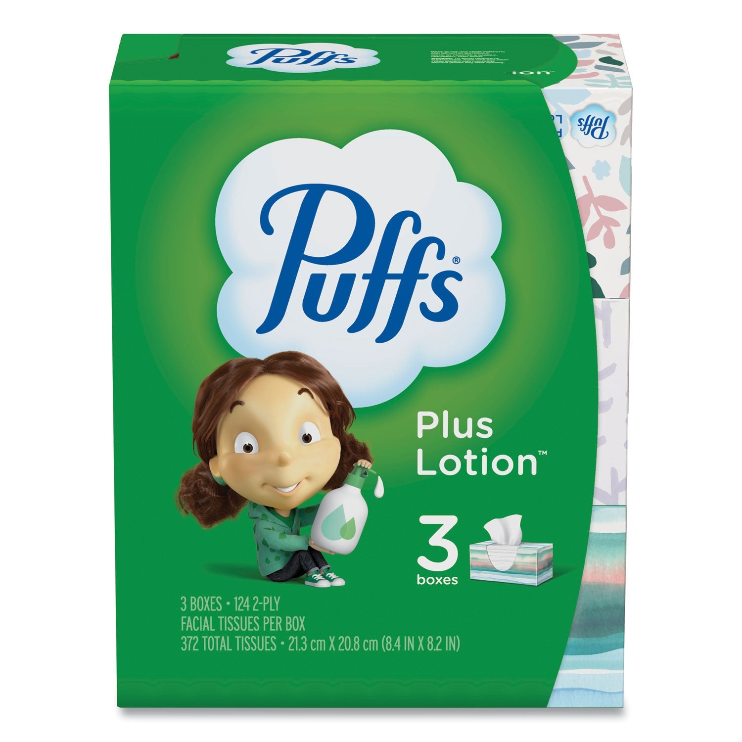 Puffs Plus Lotion Facial Tissue, 2-Ply, White, 124/Box, 3 Box/Pack