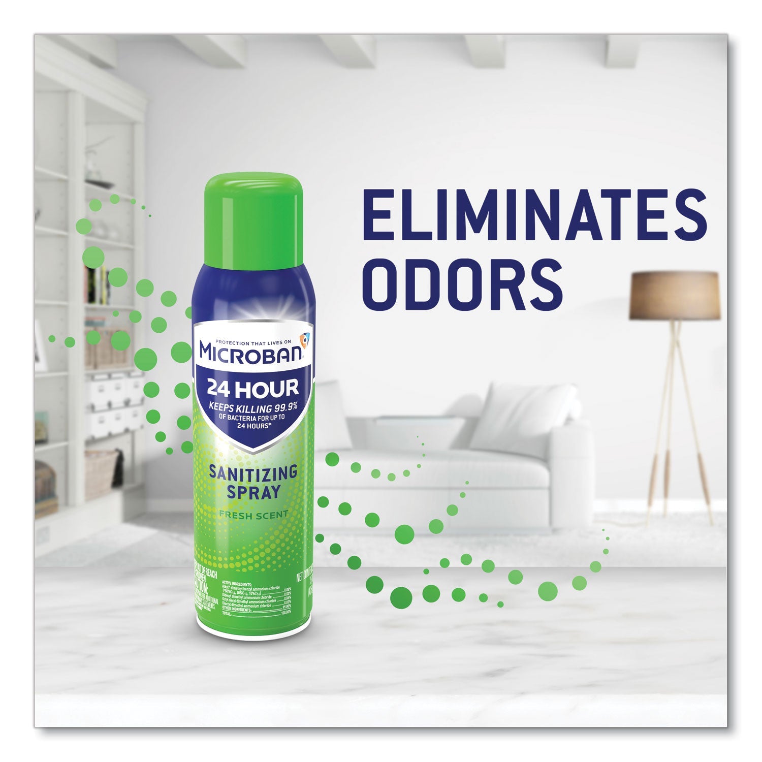 Microban 24-Hour Disinfectant Sanitizing Spray, Fresh Scent, 12.5 oz Aerosol Spray, 6/Carton