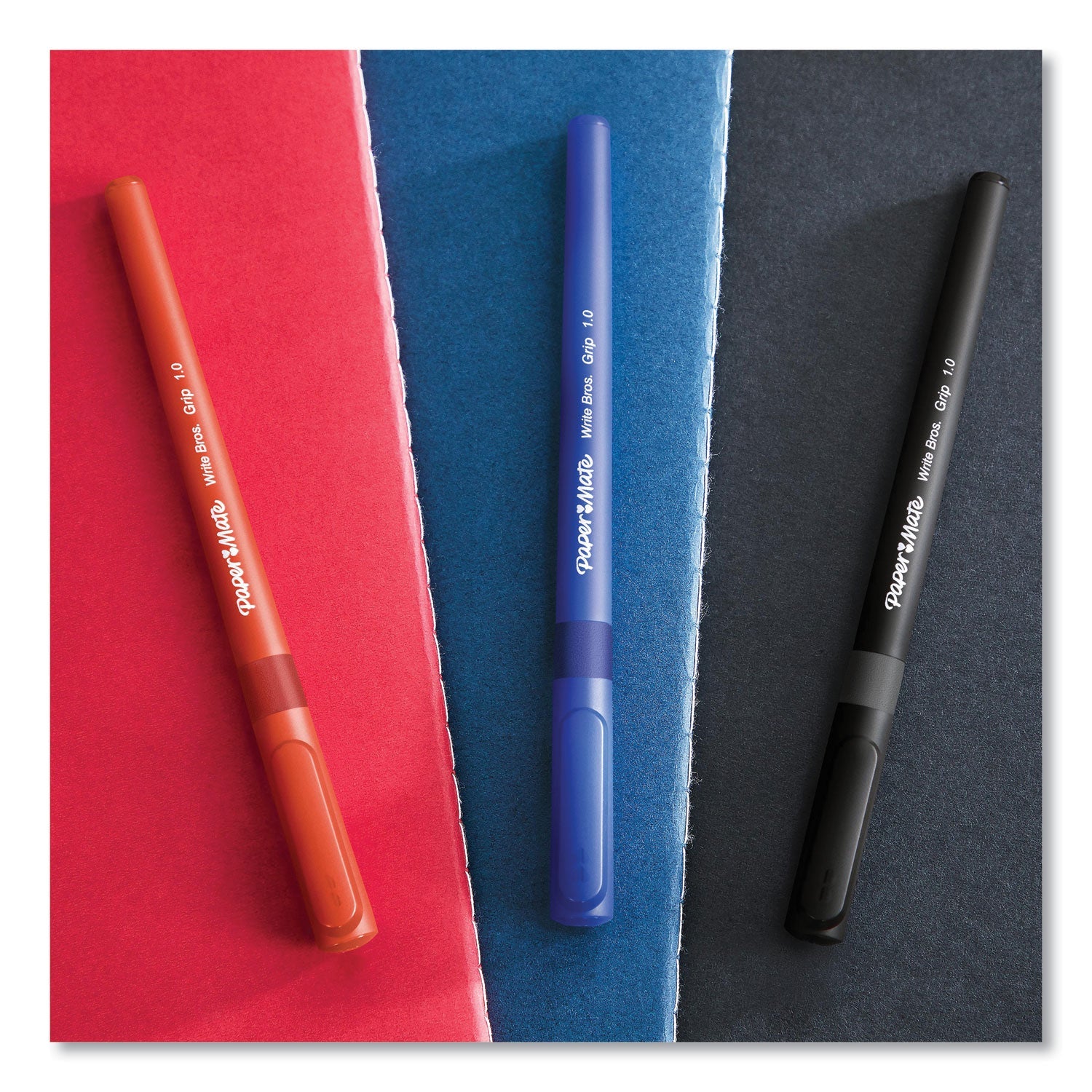 Paper Mate Write Bros. Grip Ballpoint Pen, Stick, Medium 1 mm, Blue Ink, Blue Barrel, Dozen