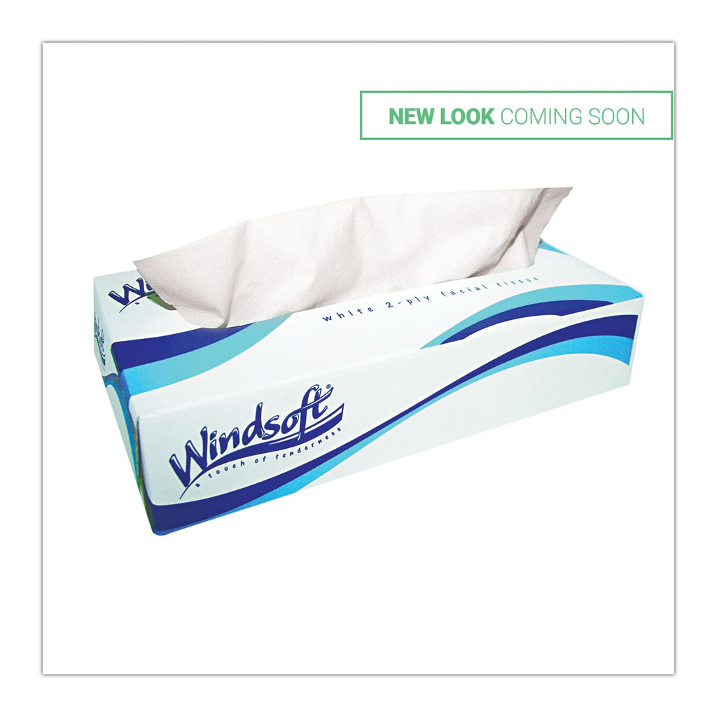 Windsoft Facial Tissue, 2-Ply, White, Pop-Up Box, 100 Sheets/Box, 6 Boxes/Pack