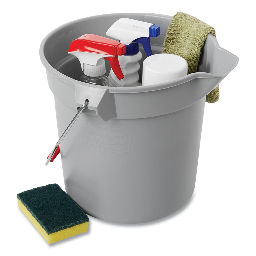 Rubbermaid 10 Quart Plastic Utility Pail, Plastic, Gray, 10.5" dia