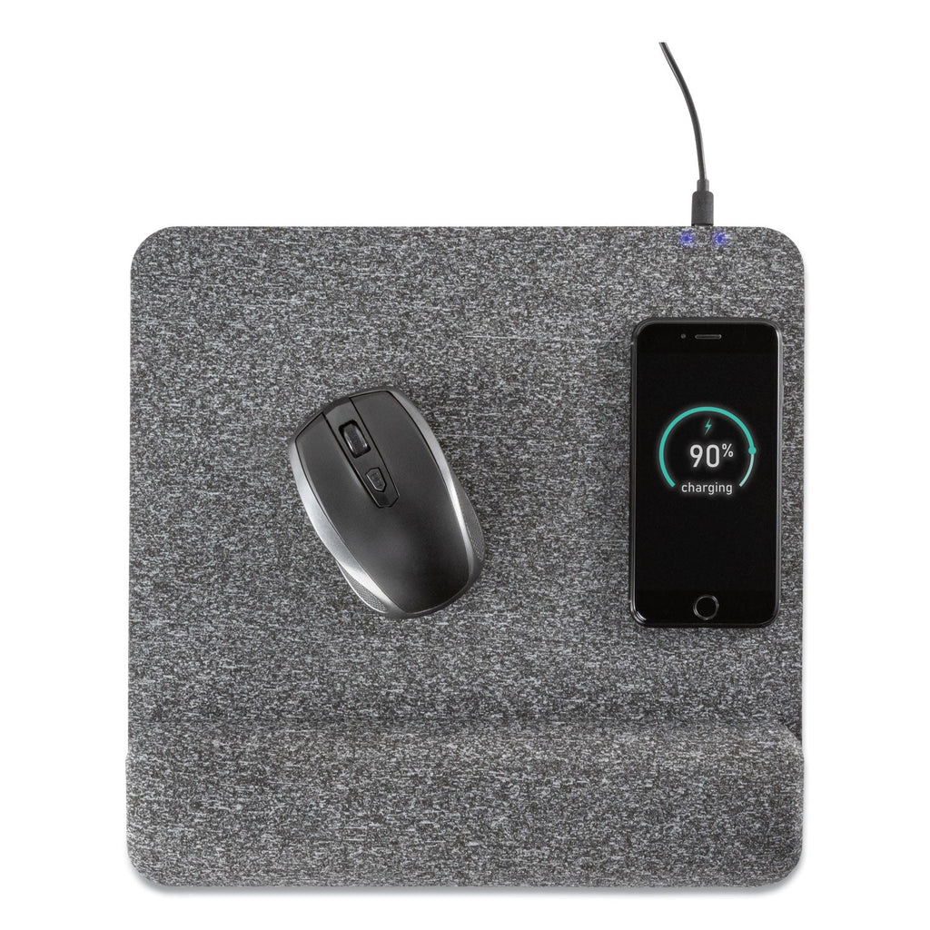 Allsop Powertrack Plush Wireless Charging Mouse Pad with Wrist Rest, 11.8 x 11.6, Gray