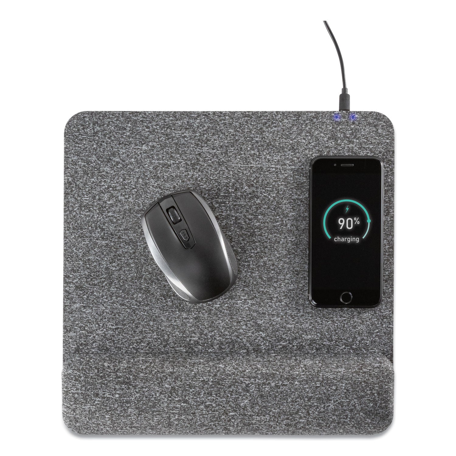 Allsop Powertrack Plush Wireless Charging Mouse Pad with Wrist Rest, 11.8 x 11.6, Gray
