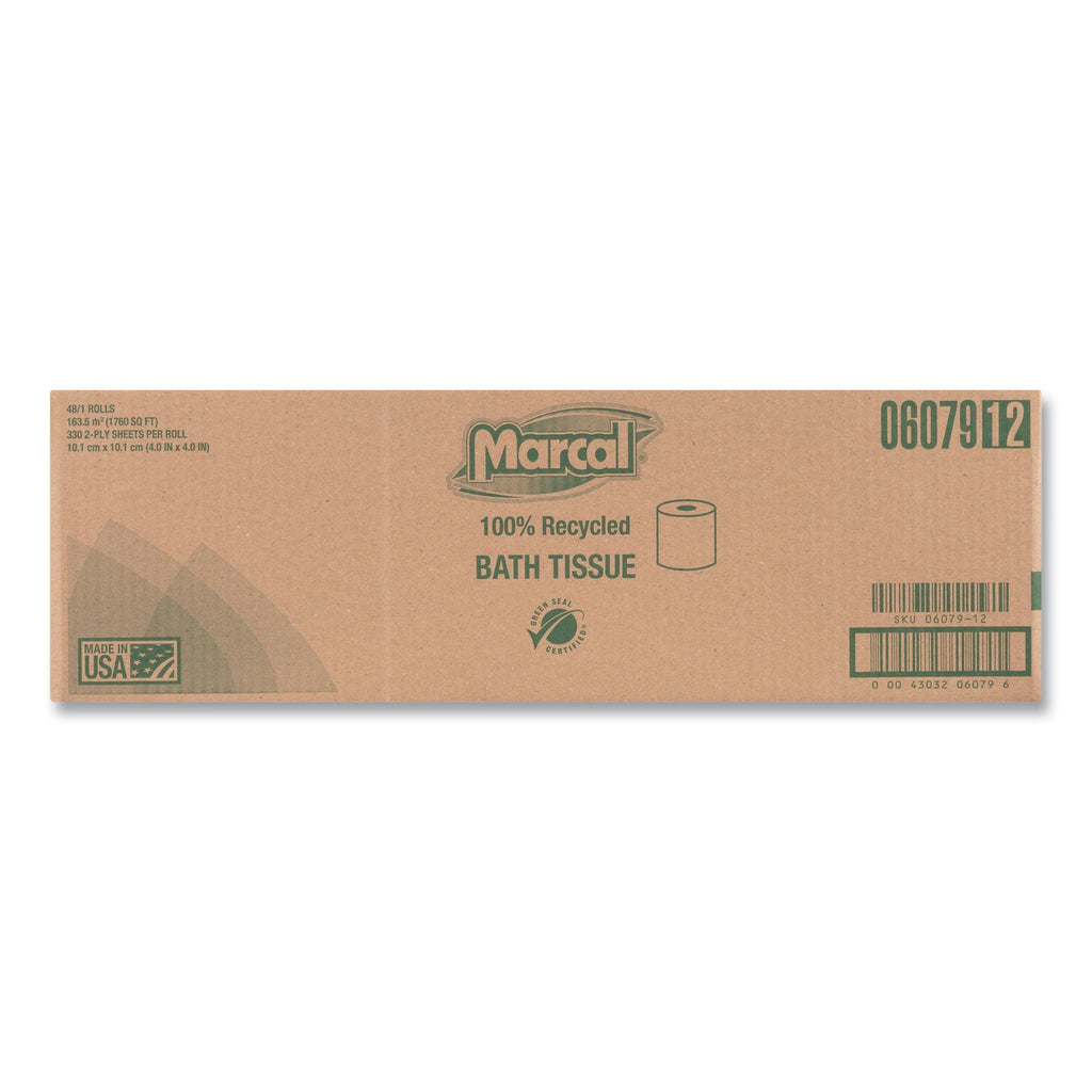 Marcal 100% Recycled 2-Ply Bath Tissue, Septic Safe, Individually Wrapped Rolls, White, 330 Sheets/Roll, 48 Rolls/Carton