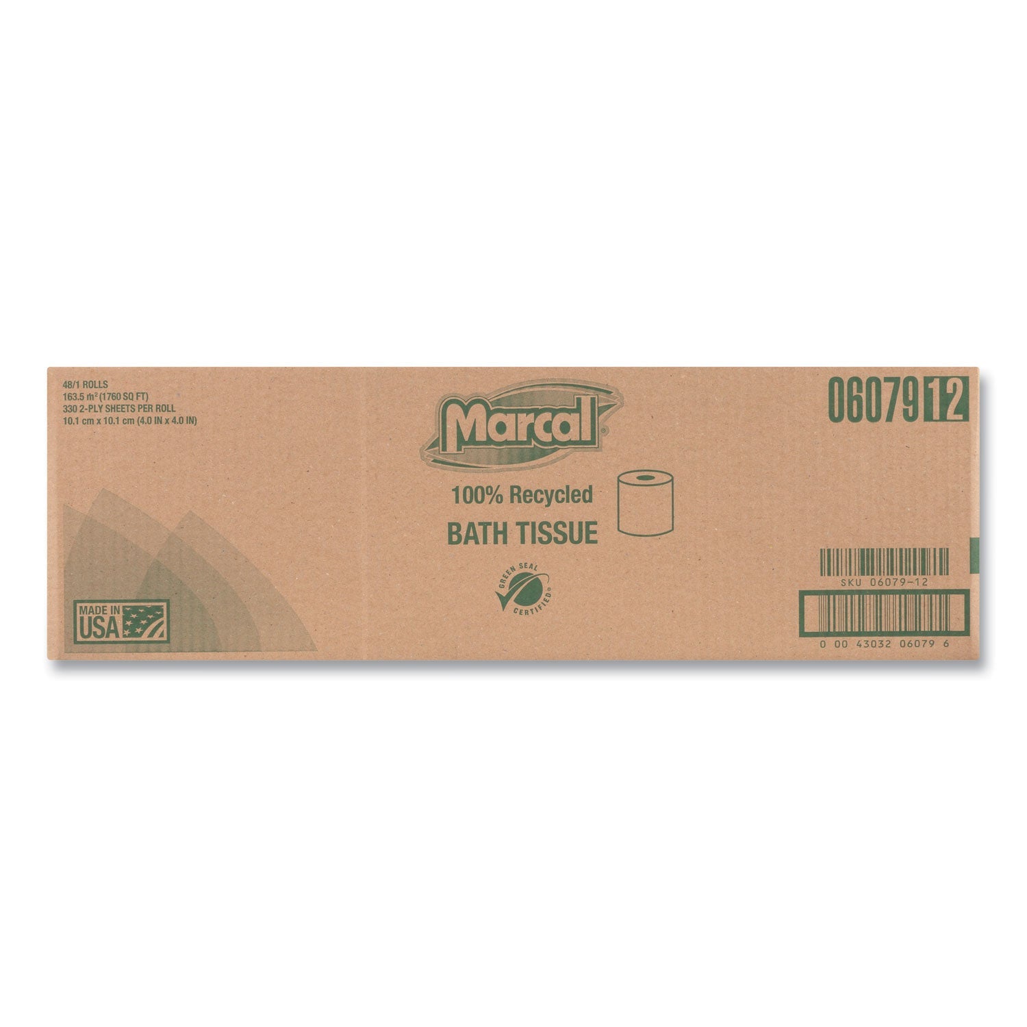 Marcal 100% Recycled 2-Ply Bath Tissue, Septic Safe, Individually Wrapped Rolls, White, 330 Sheets/Roll, 48 Rolls/Carton