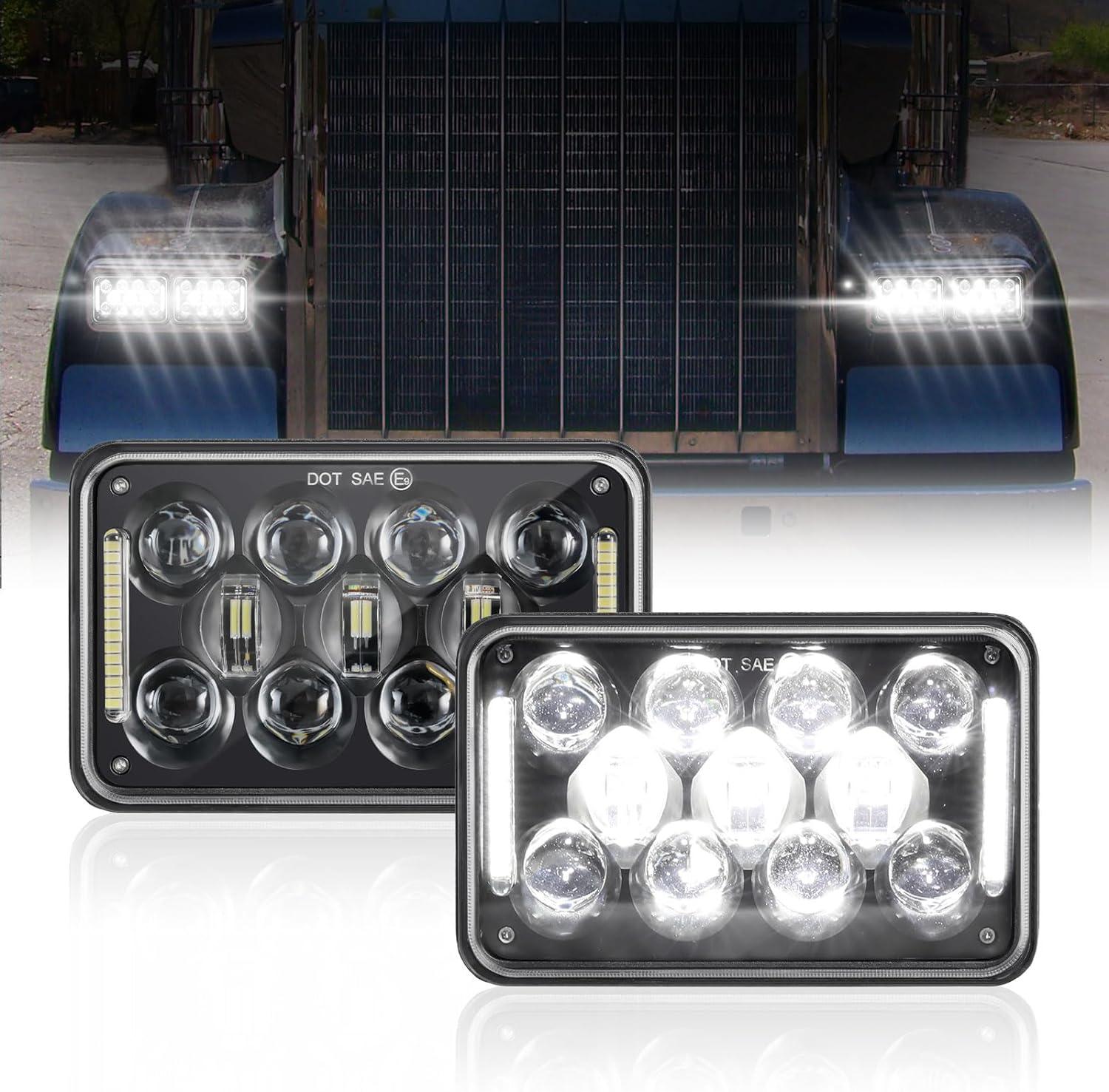 4x6 LED Headlights Rectangular Headlamps with DRL High Low Beam DOT Approved Compatible with Peterbil Kenworth Freightliner Trucks