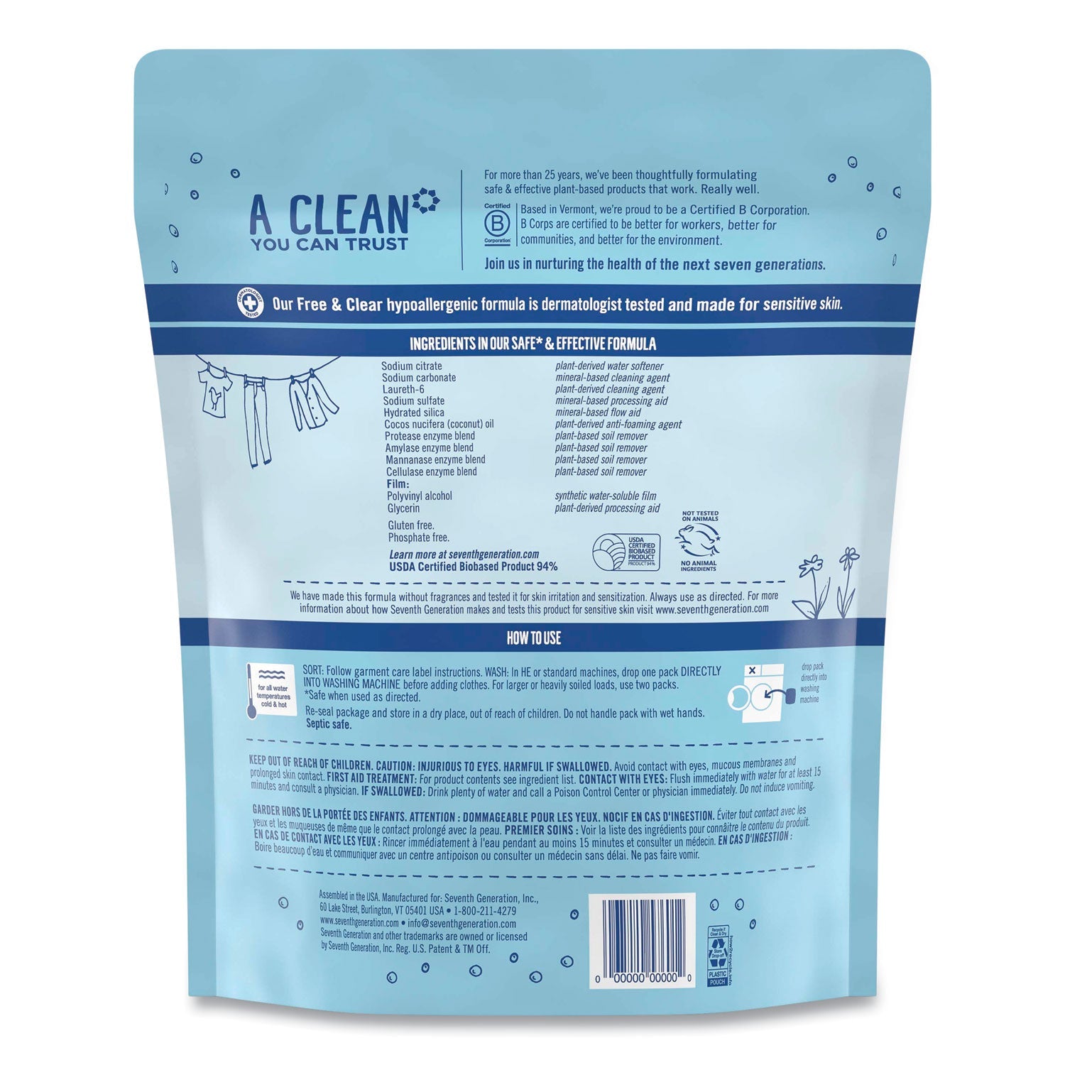 Seventh Generation Natural Laundry Detergent Packs, Powder, Unscented, 45 Packets/Pack