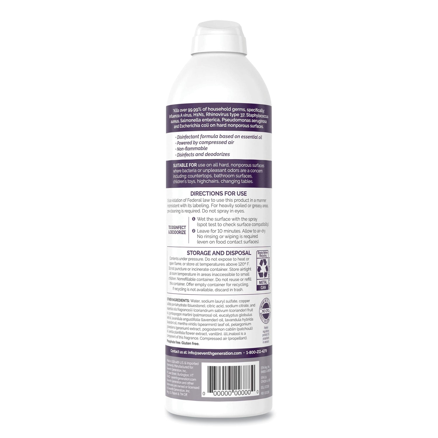 Seventh Generation Disinfectant Sprays, Lavender Vanilla/Thyme, 13.9 oz, Spray Bottle