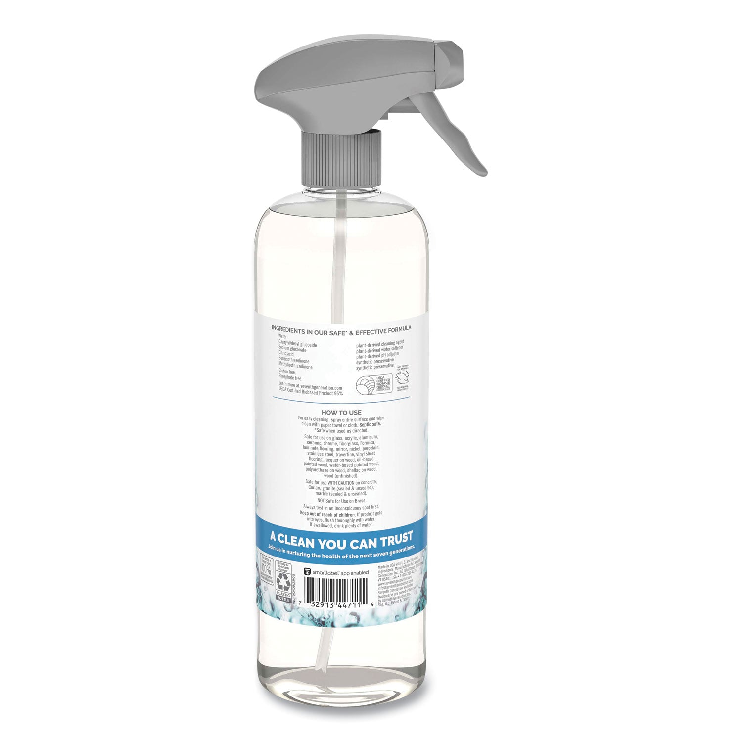Seventh Generation Natural Glass and Surface Cleaner, Free and Clear/Unscented, 23 oz Trigger Spray Bottle