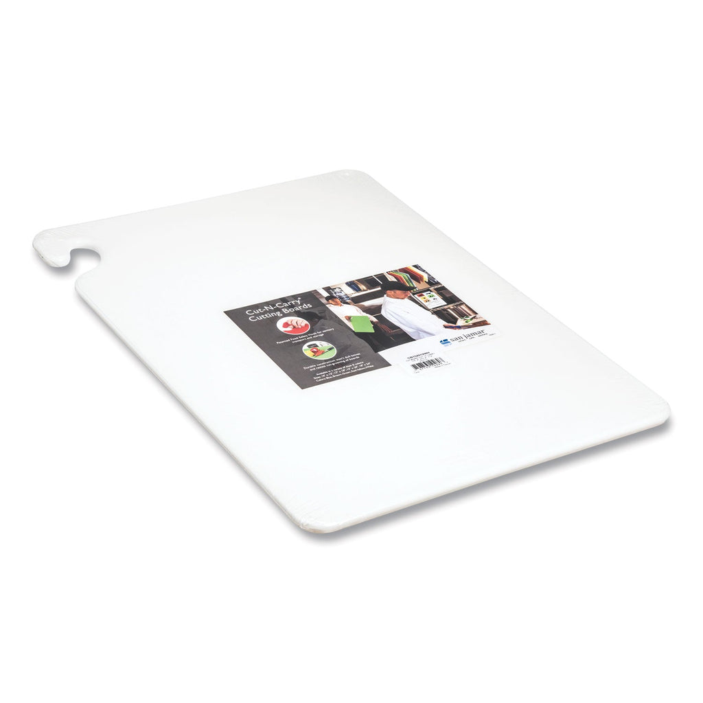 San Jamar Cut-N-Carry Color Cutting Boards, Plastic, 20 x 15 x 0.5, White