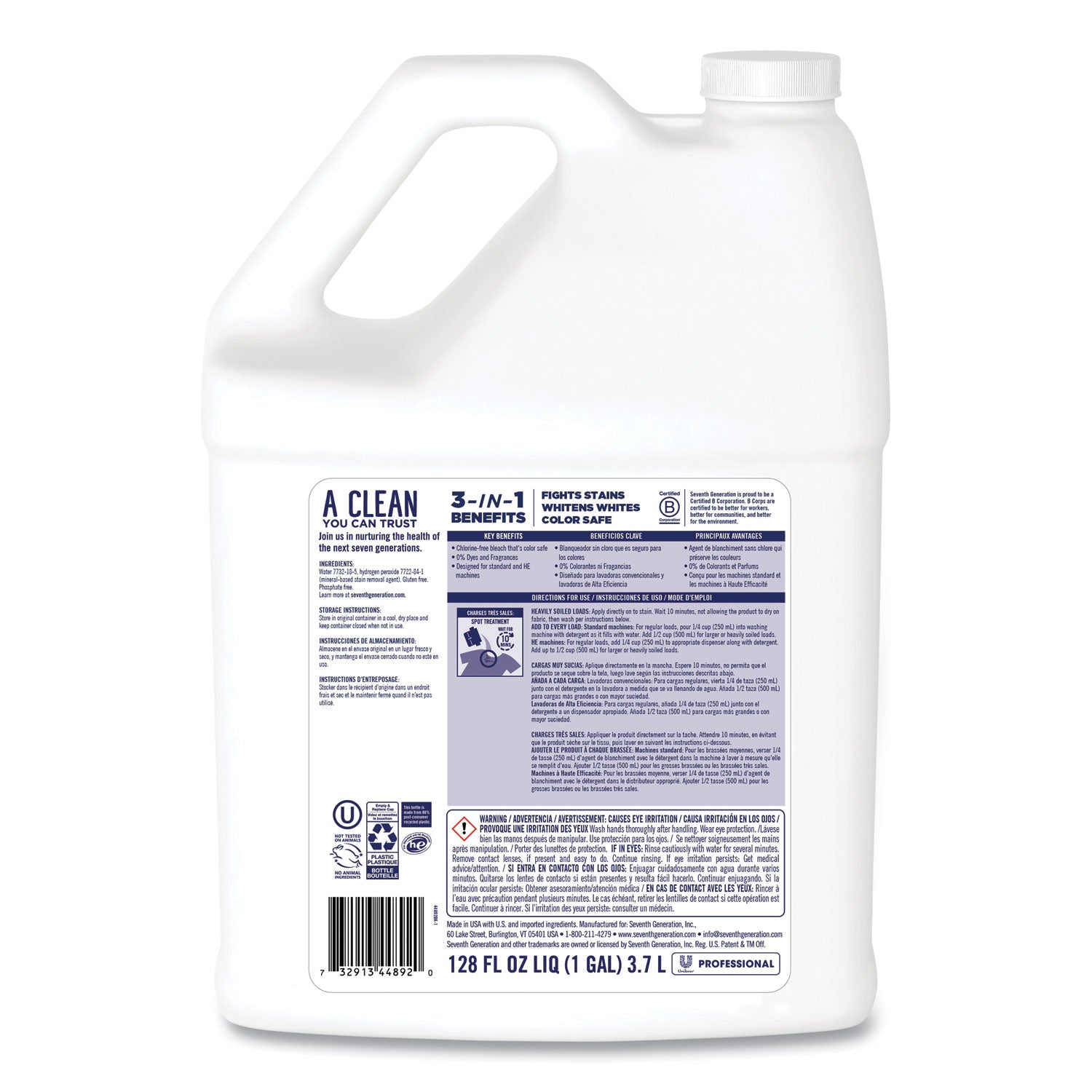 Seventh Generation Liquid Laundry Detergent, Free and Clear Scent, 1 gal Bottle