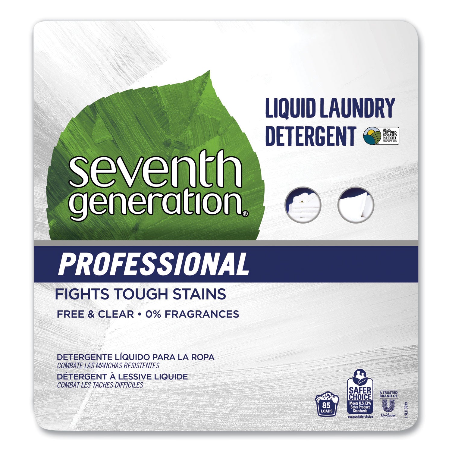 Seventh Generation Liquid Laundry Detergent, Free and Clear Scent, 1 gal Bottle, 2/Carton