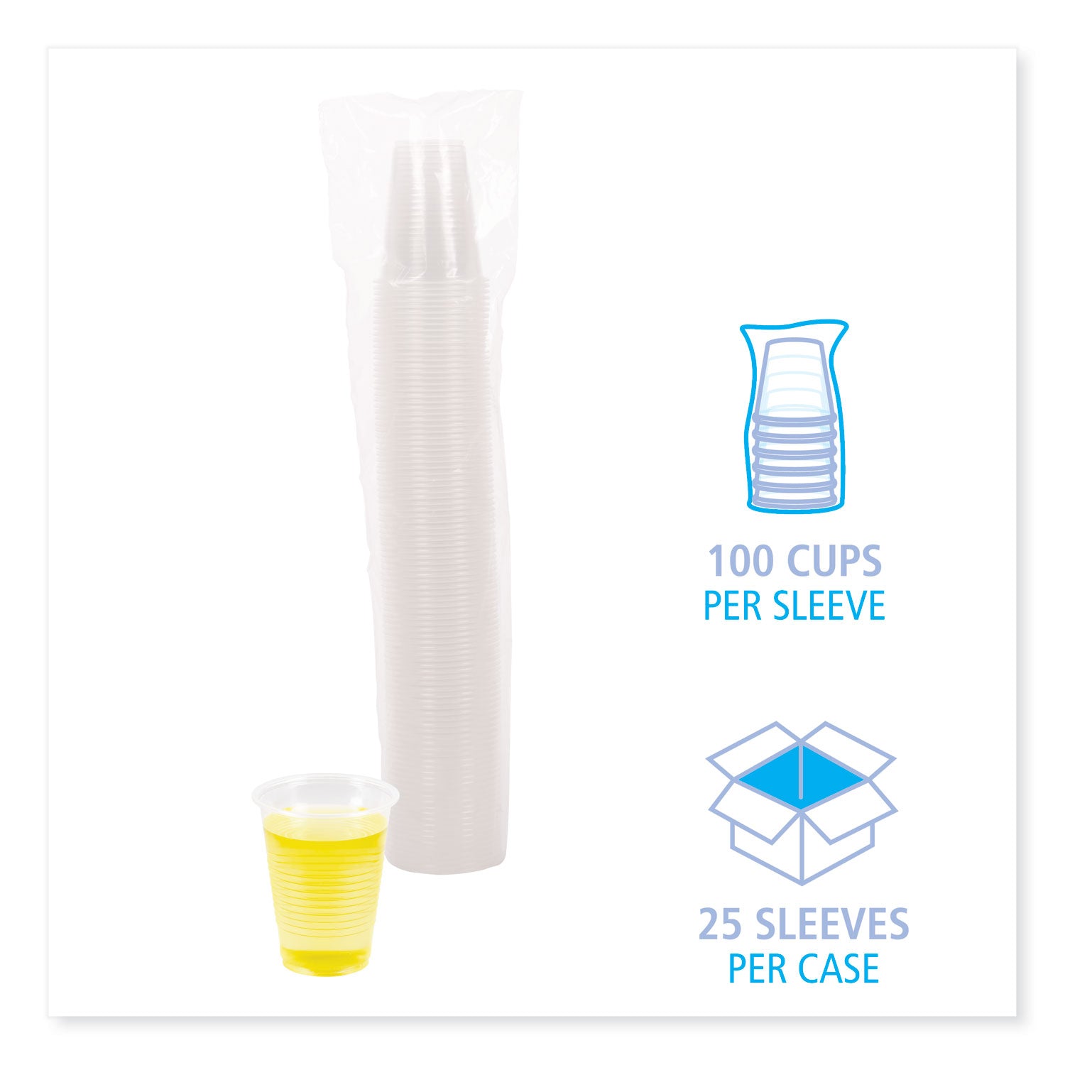 Boardwalk Translucent Plastic Cold Cups, 7 oz, Polypropylene, 100 Cups/Sleeve, 25 Sleeves/Carton