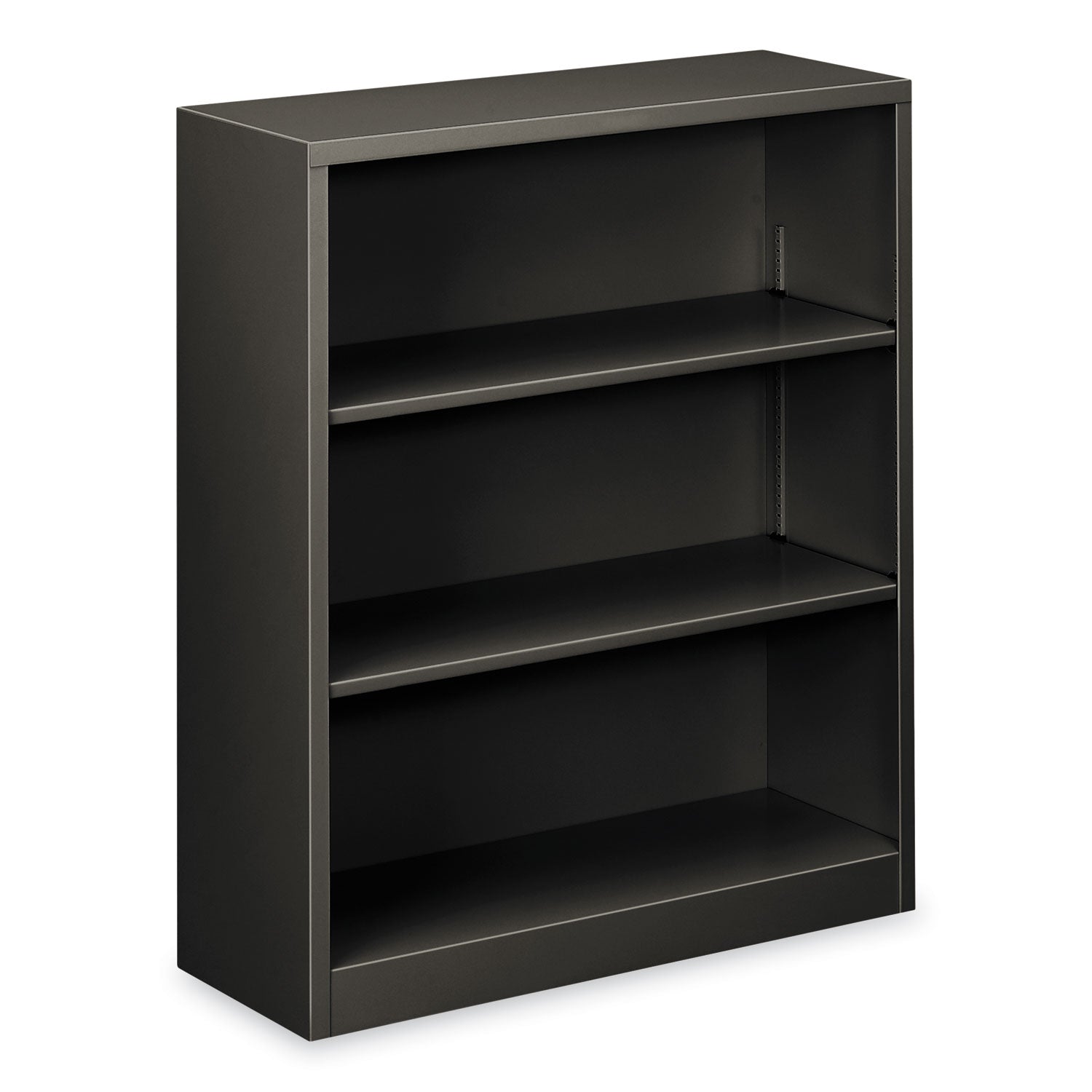 HON Metal Bookcase, Three-Shelf, 34.5w x 12.63d x 41h, Charcoal