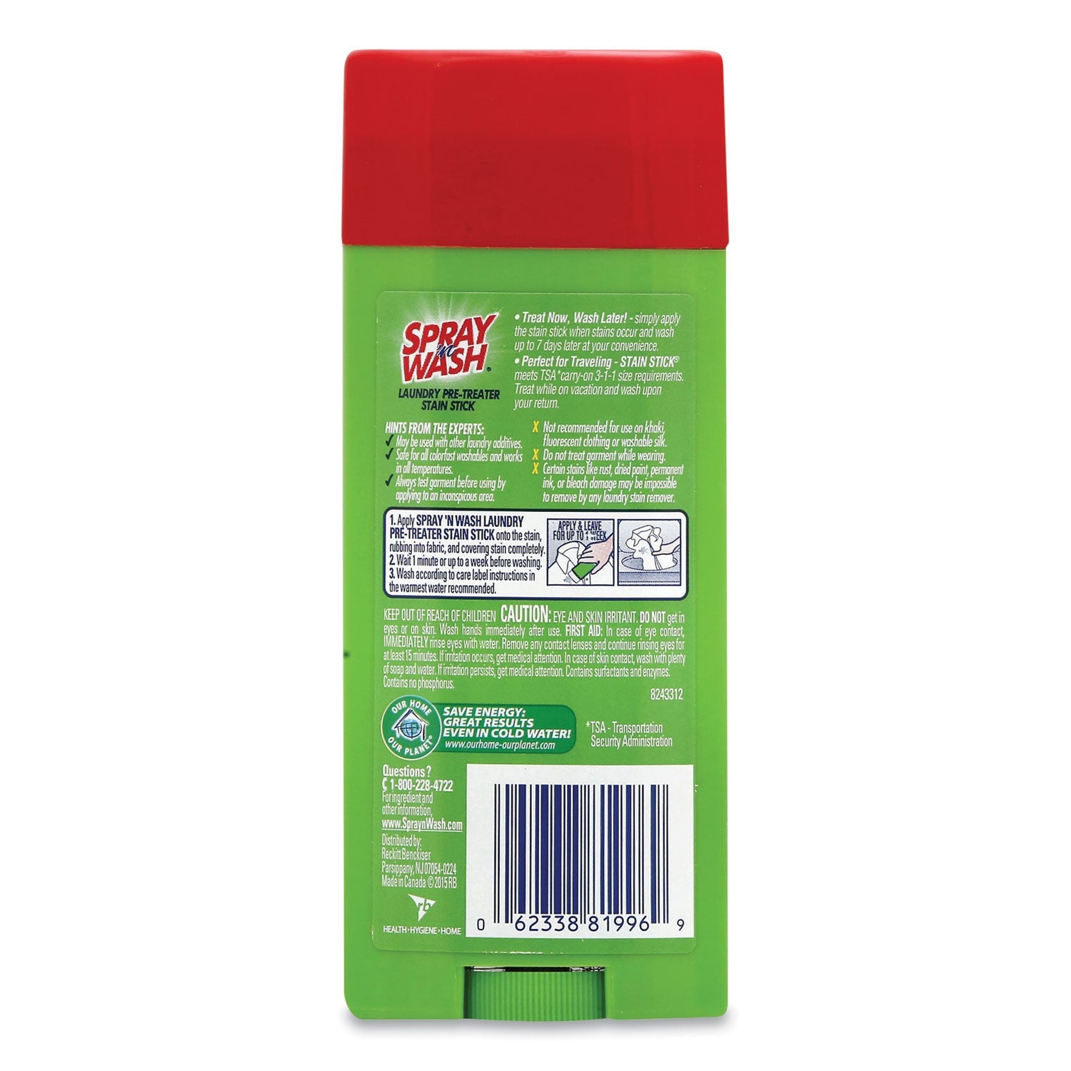 SPRAY ‘n WASH Pre-Treat Stain Stick, White, 3 oz