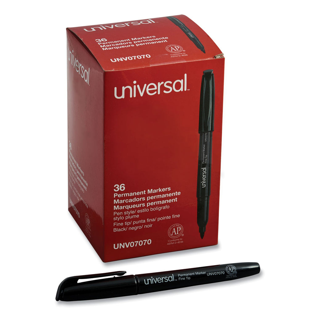 Universal Pen-Style Permanent Marker Value Pack, Fine Bullet Tip, Black, 36/Pack