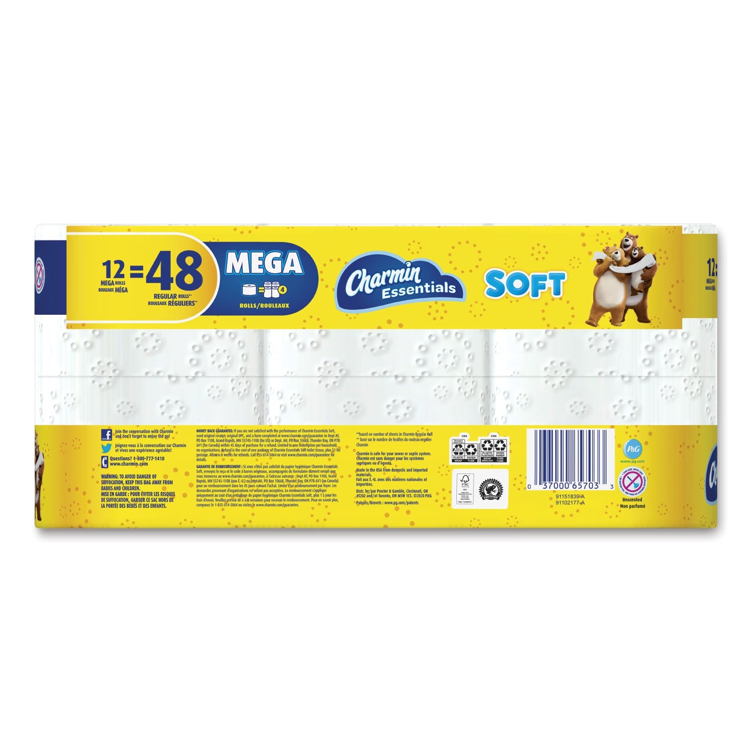 Charmin Essentials Soft Bathroom Tissue, Septic Safe, 2-Ply, White, 352 Sheets/Roll, 12/Pack