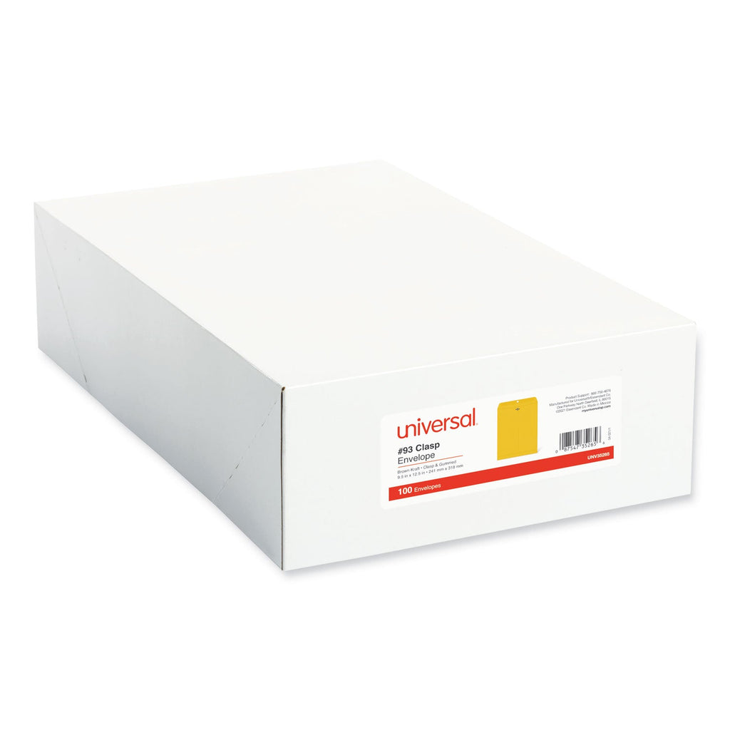 Universal Kraft Clasp Envelope, #93, Square Flap, Clasp/Gummed Closure, 9.5 x 12.5, Brown Kraft, 100/Box