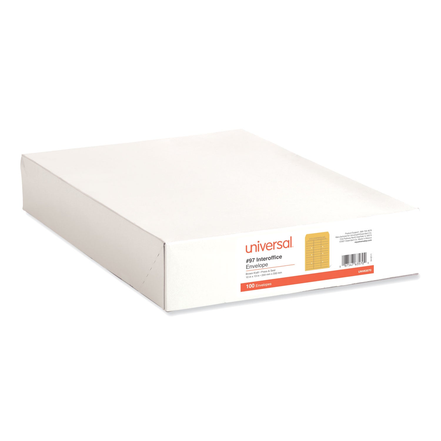 Universal Deluxe Interoffice Press and Seal Envelopes, #97, Two-Sided Three-Column Format, 10 x 13, Brown Kraft, 100/Box