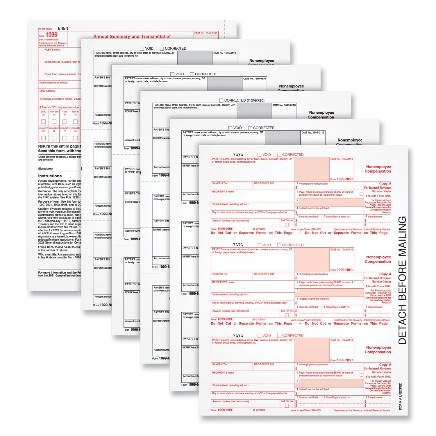 TOPS Five-Part 1099-NEC Tax Forms, 8.5 x 11, 3/Page, 50/Pack