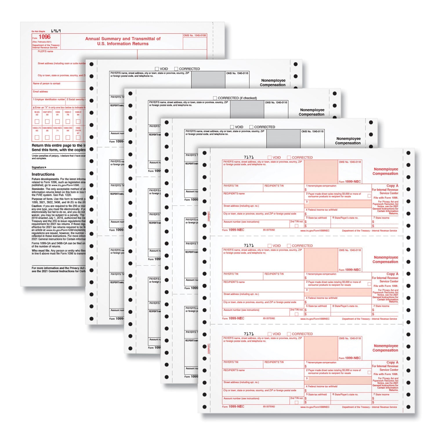 TOPS Four-Part 1099-NEC Continuous Tax Forms, 8.5 x 11, 600/Carton