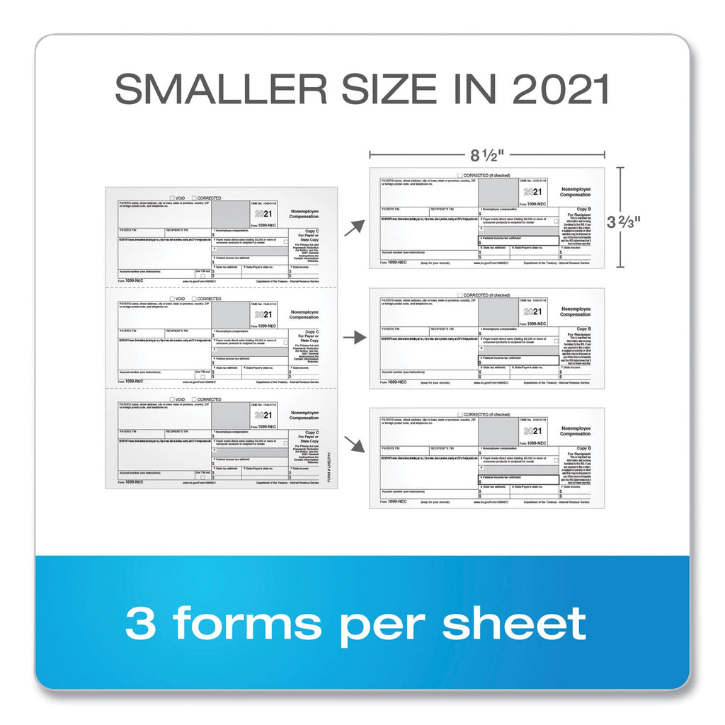 TOPS Five-Part 1099-NEC Tax Forms, 8.5 x 11, 3/Page, 50/Pack