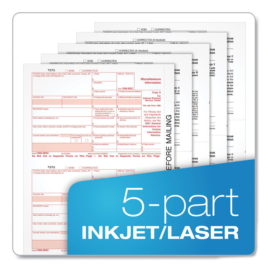 TOPS Five-Part 1099-MISC Tax Forms, 8.5 x 11, 2/Page, 50/Pack