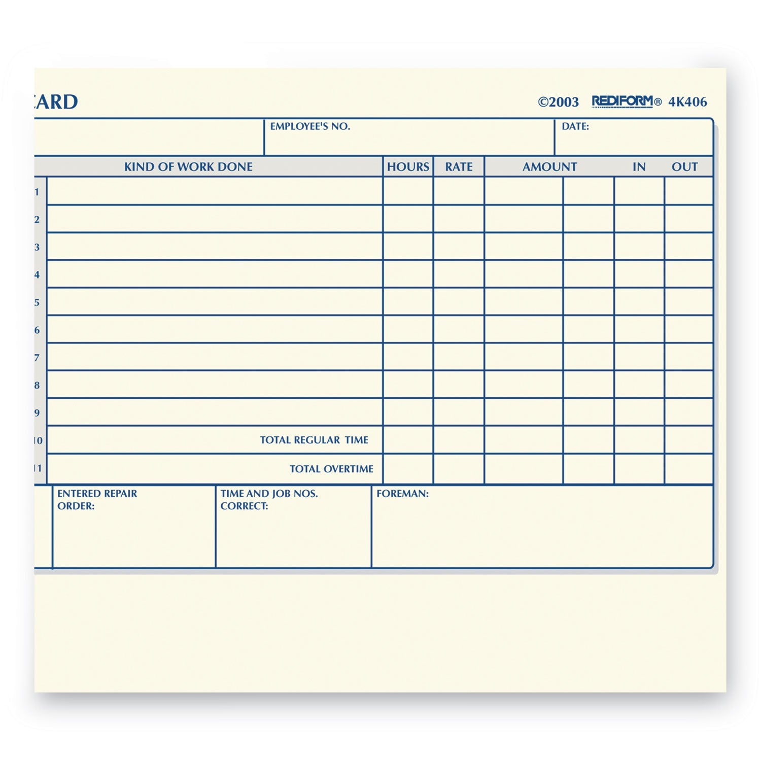 Rediform Daily Employee Time Cards, Two Sides, 4.25 x 7, 100/Pad