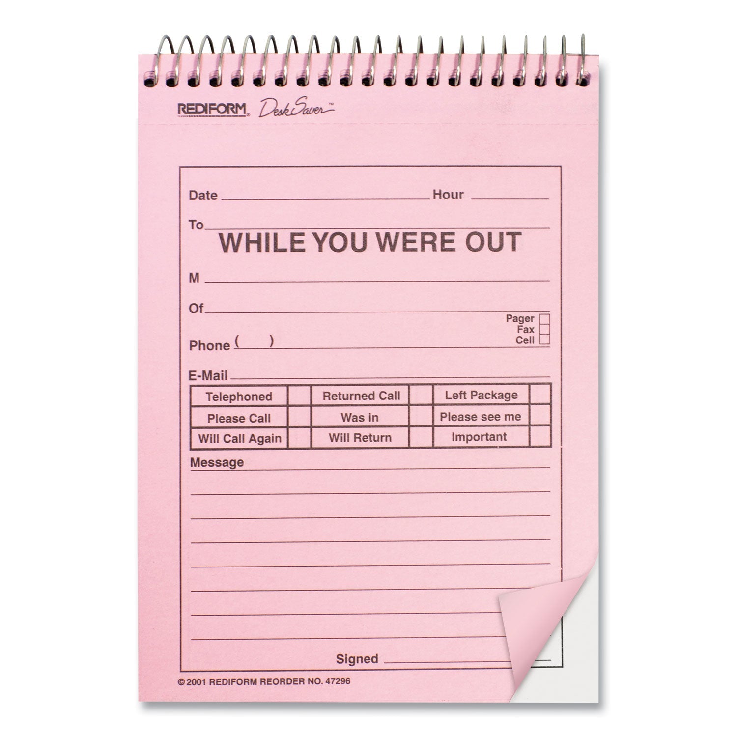 Rediform Desk Saver Line Wirebound Message Book, Two-Part Carbonless, 6.25 x 4.25, 1/Page, 50 Forms