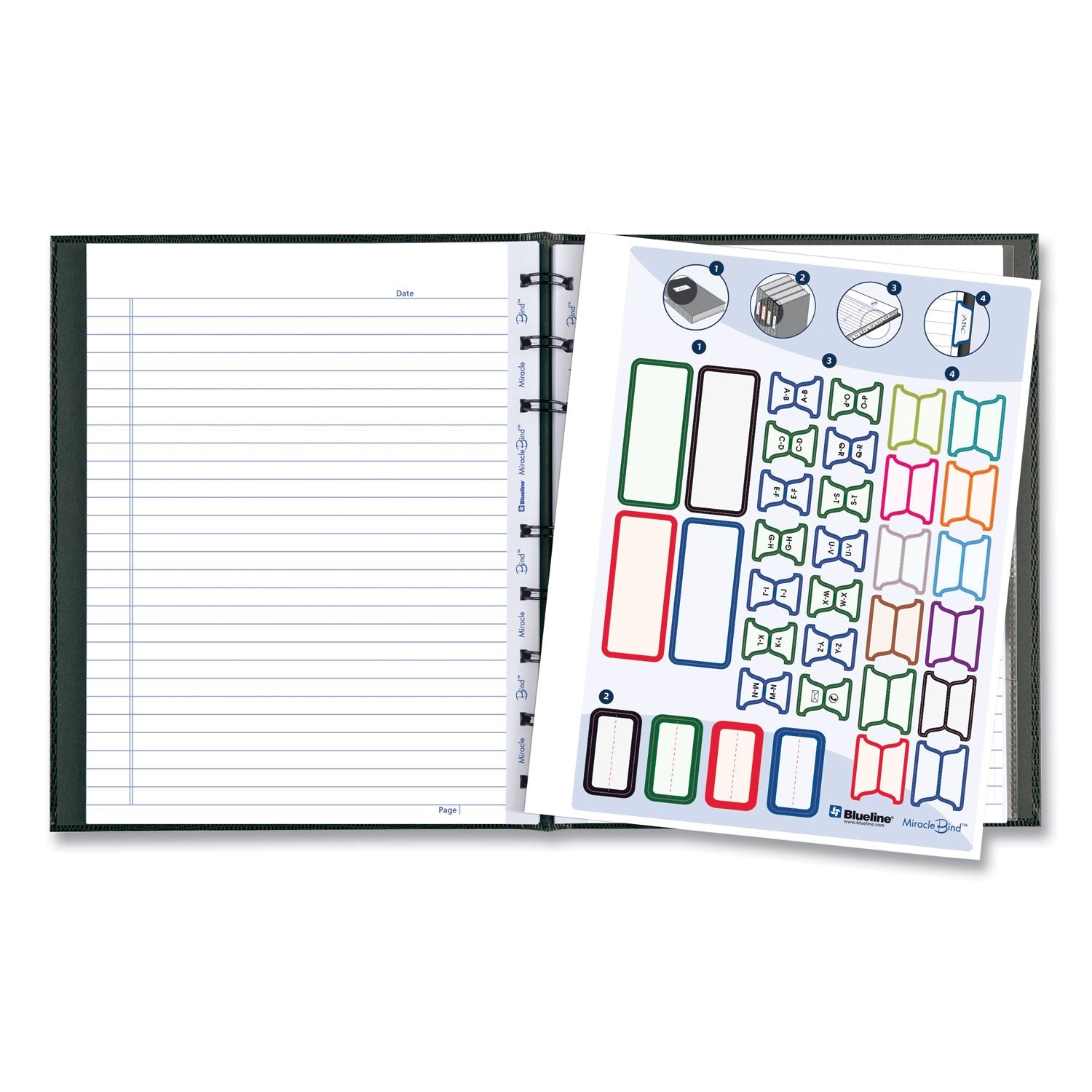 Blueline MiracleBind Notebook, 1 Subject, Medium/College Rule, Black Cover, 9.25 x 7.25, 75 Sheets