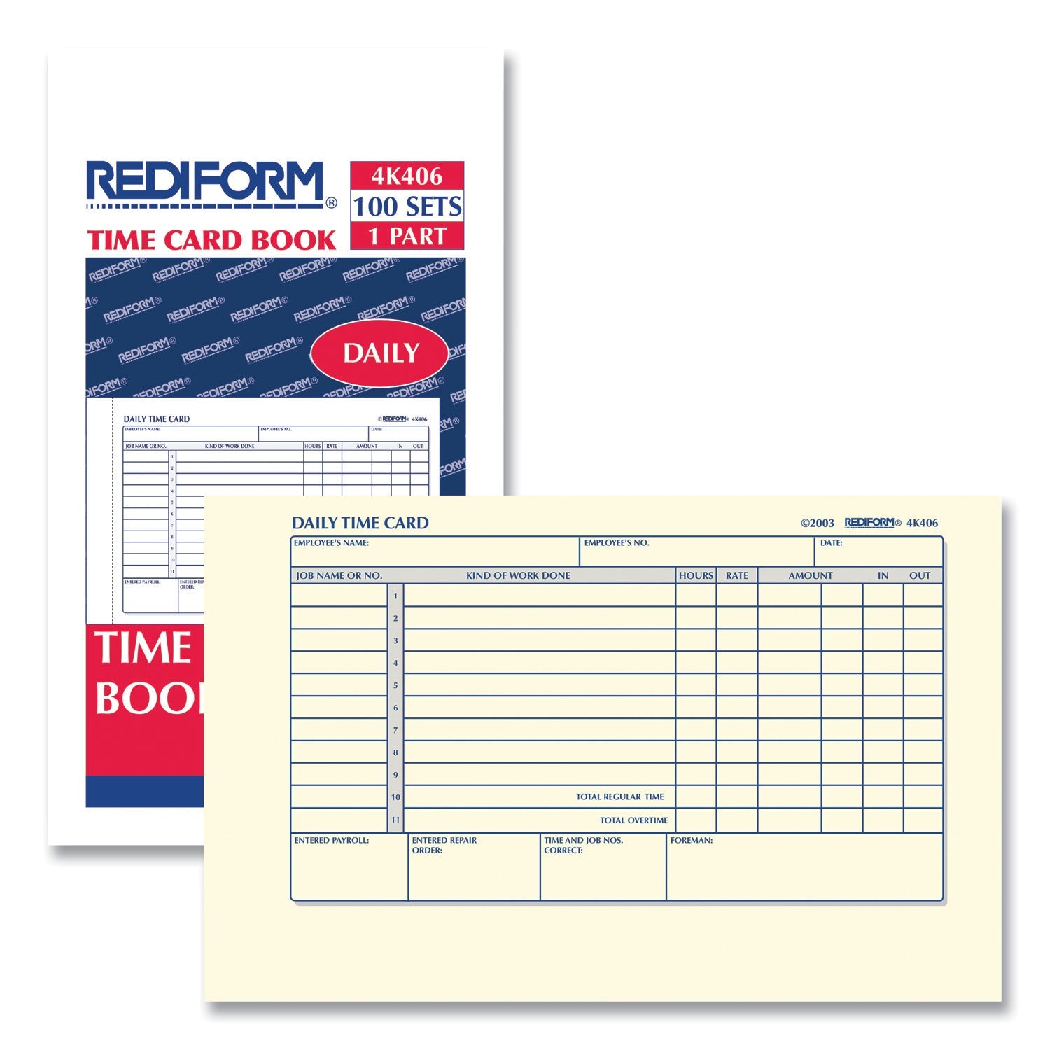 Rediform Daily Employee Time Cards, Two Sides, 4.25 x 7, 100/Pad